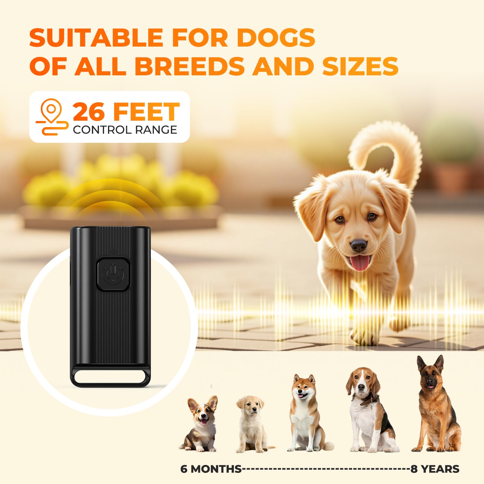 Bubbacare Antibell Ultraschall Gerät, Handgerät Anti Bell Gerät Hunde, Leistungsstark Hunde Bellen Stoppen mit LED, Antibell für Drinnen Draußen, Anti Hund Bellen für Kleine Mittel Große Hund