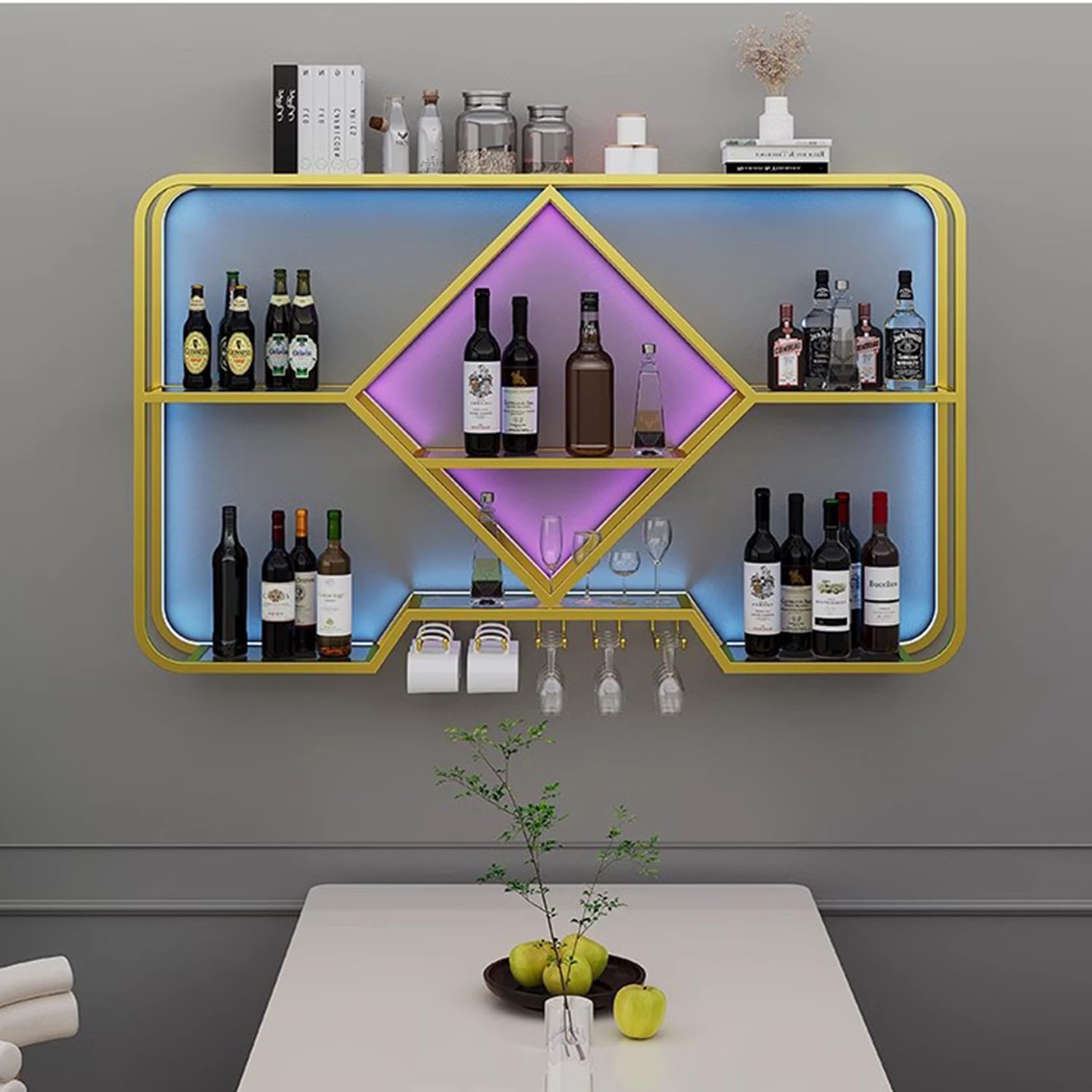Présentoir à vin mural avec porte-verres pour créer un coin bar chic