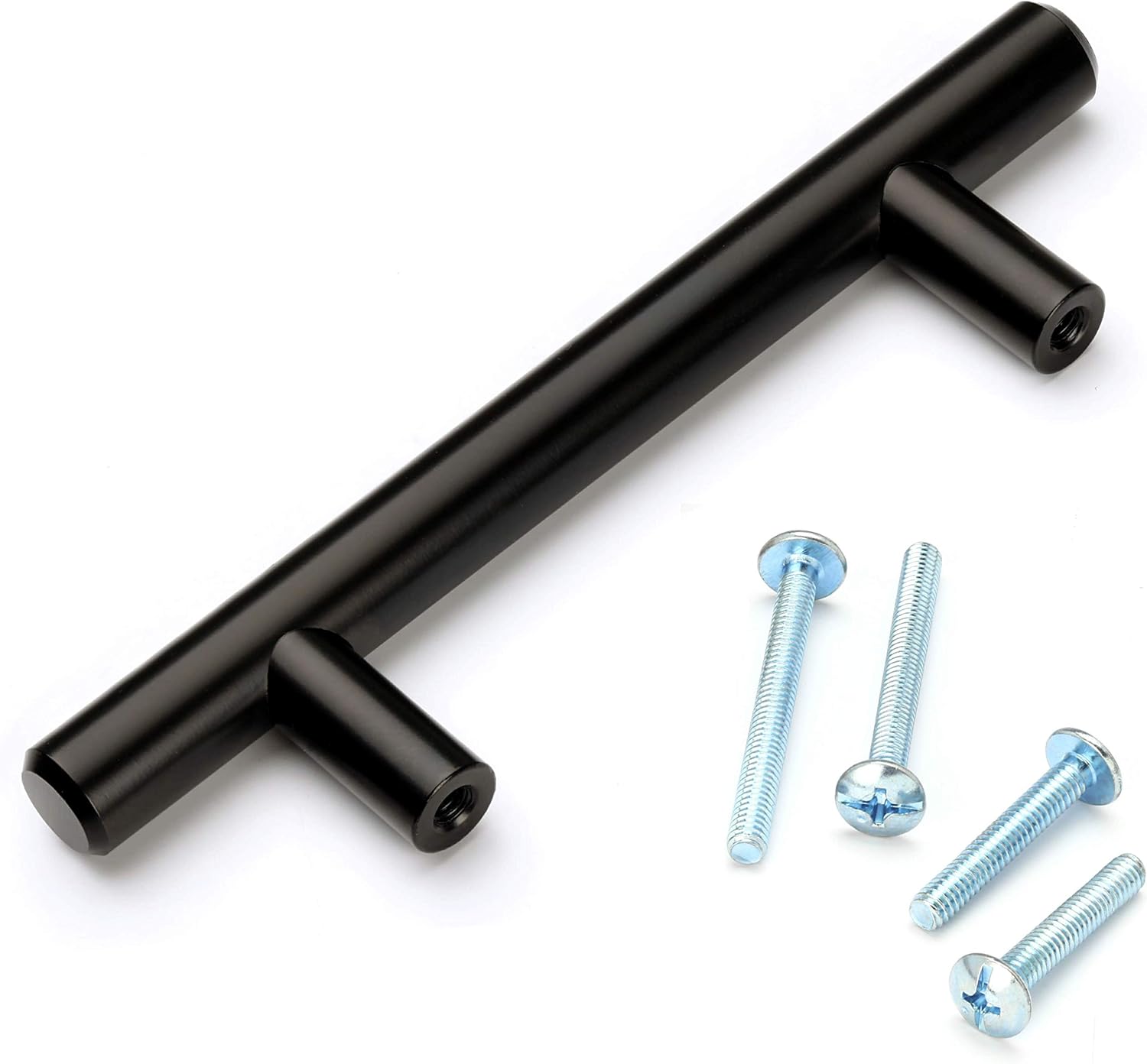 Brahmco 30 Pack || 5" Solid Matte Black Cabinet Pulls: 3" inch Hole Center Euro Style Stainless Steel Kitchen Cabinet Hardware Drawer Handles