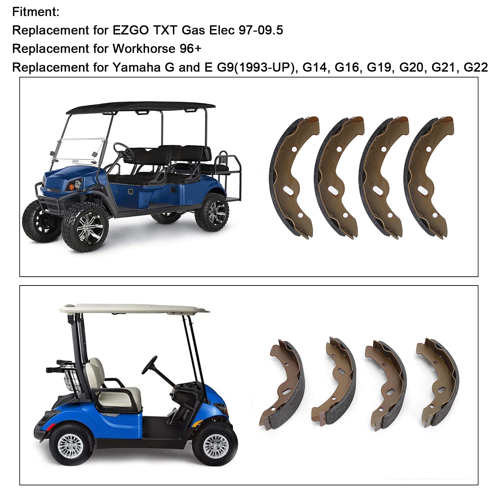 Set ganasce freno per carrello da golf 4 Pezzi Set Ganasce freno per auto Club 70794G01 JG5‑F5330‑00 Sostituzione per EZGO TXT Gas Elec 97‑09.5