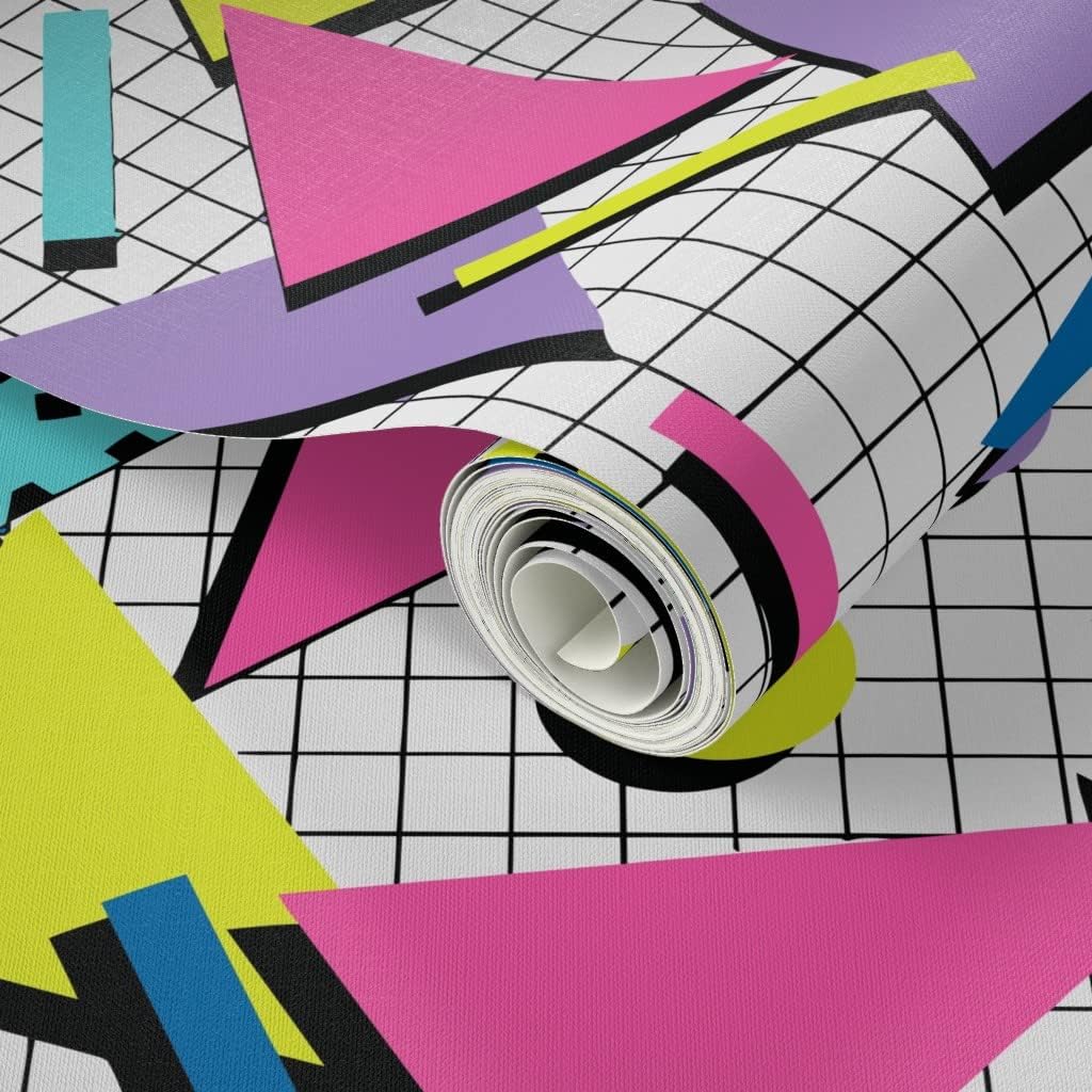 Peel & Stick Wallpaper 3ft x 2ft - Tubular Retro 80S Graphic Memphis Wave Custom Removable Wallpaper by Spoonflower