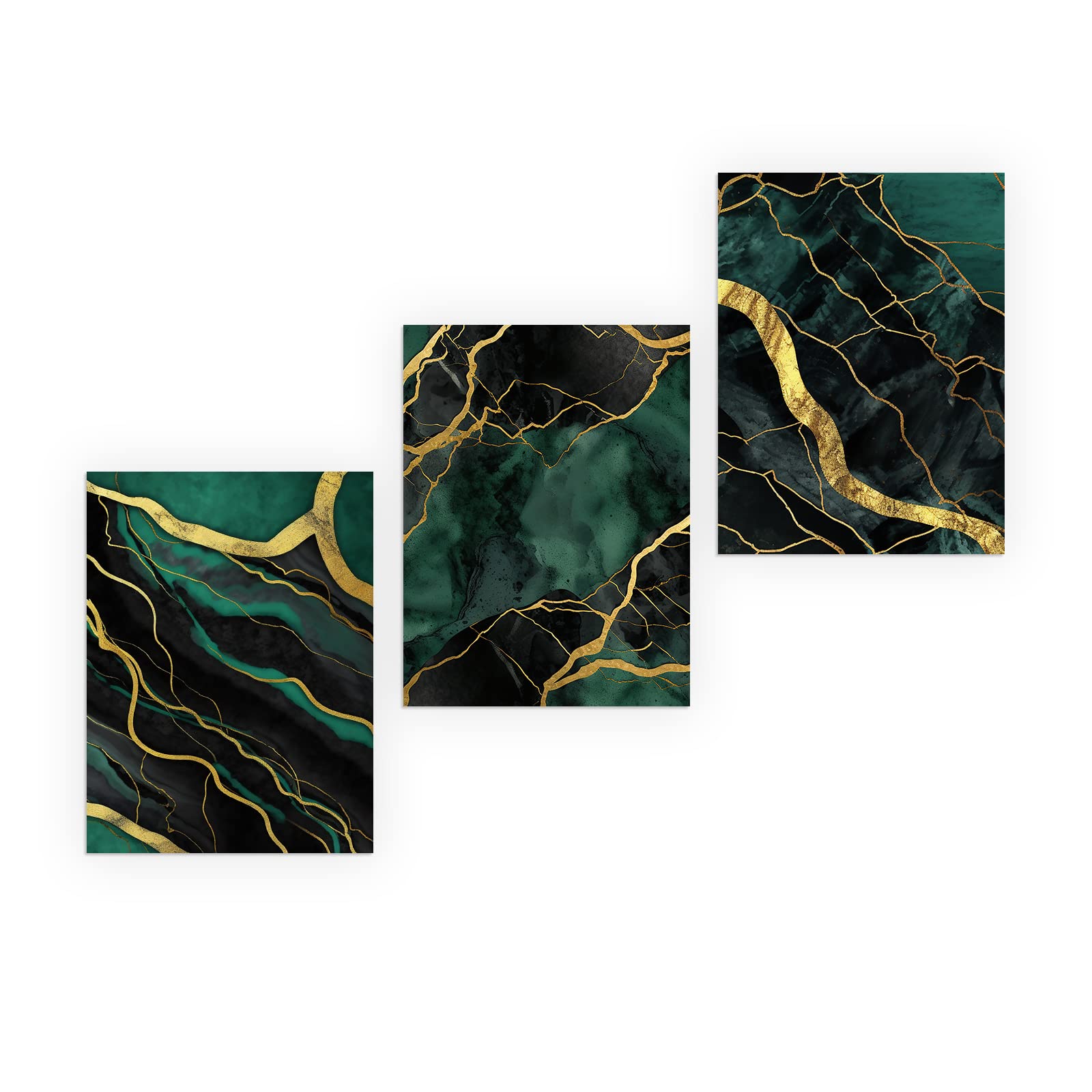 Amazon.com: CCWACPP Abstract Canvas Wall Art 3 Piece Black Gold Green ...