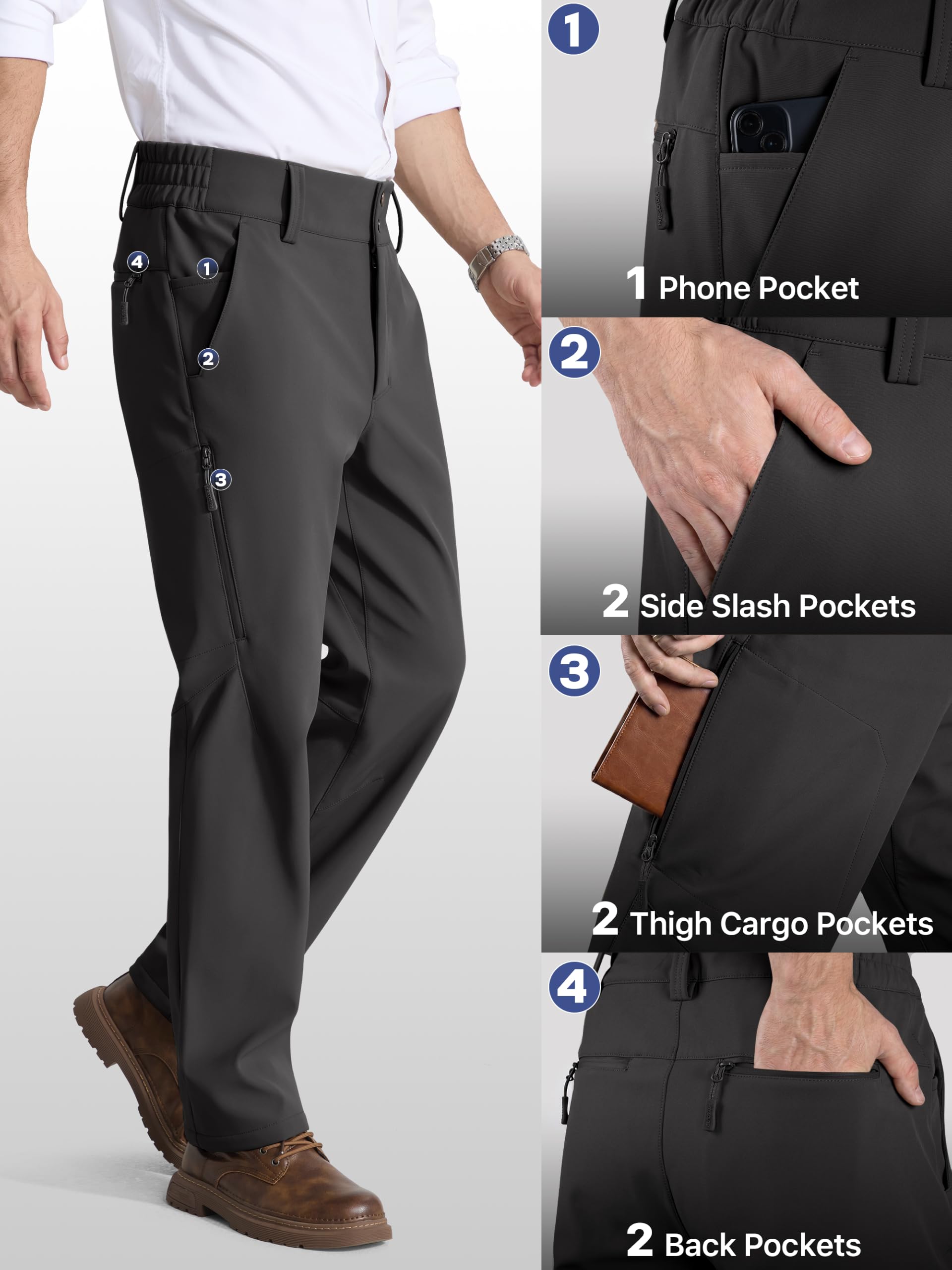 FREE SOLDIER Pantalones de invierno con forro polar para hombre, cálidos, resistentes al viento, con cintura ampliable, softshell y esquí