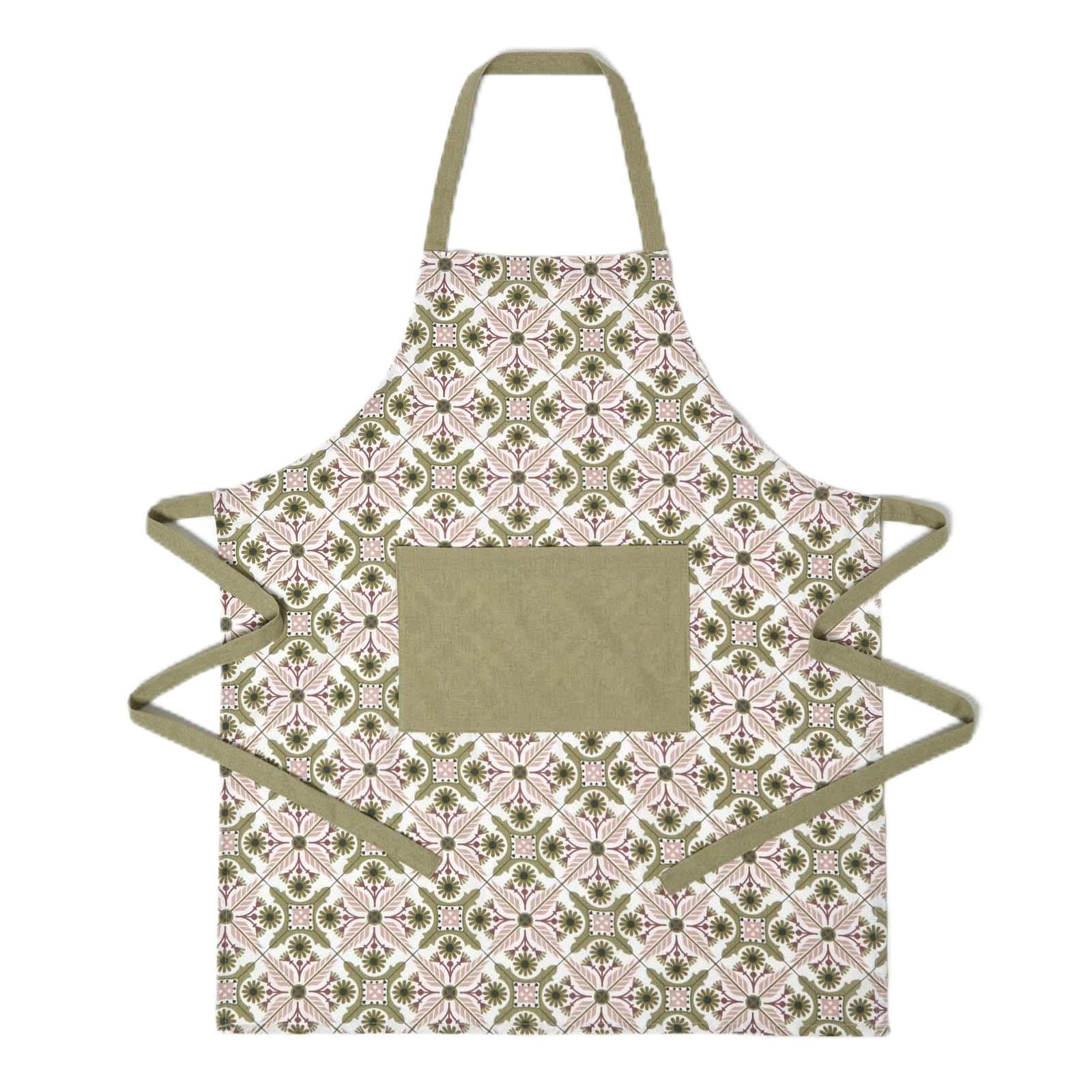 Homescapes Unisex Green & Pink Retro 100% Cotton Apron