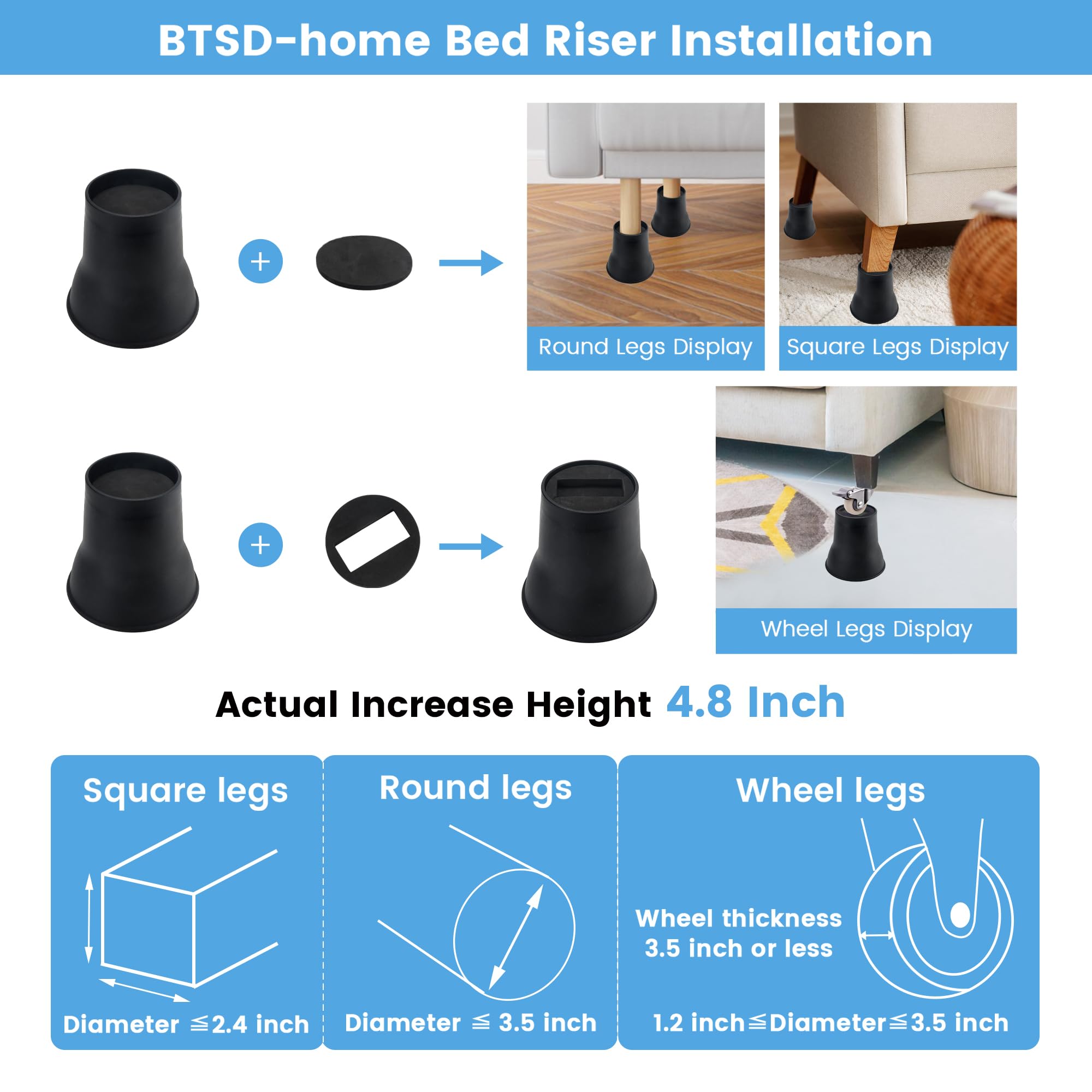 BSTD-Home Möbelerhöhungen – Stapelbar, 7,6 Cm Höhe, 1000 Kg Tragkraft, 4er Set In Weiß – Für Betten, Sofas & Mehr