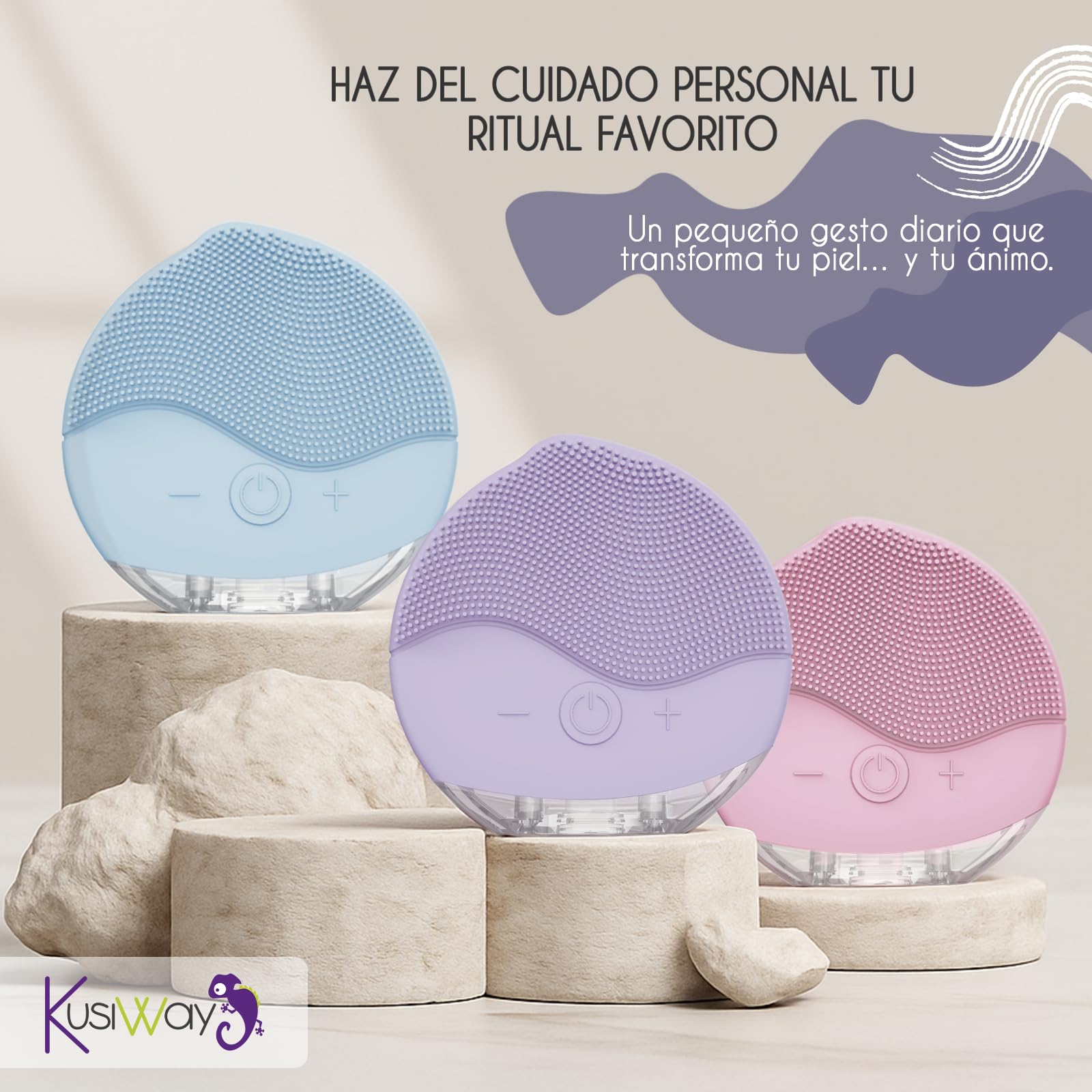 Attitude Cepillo facial limpiador eléctrico recargable de silicona resistente al agua IPX6