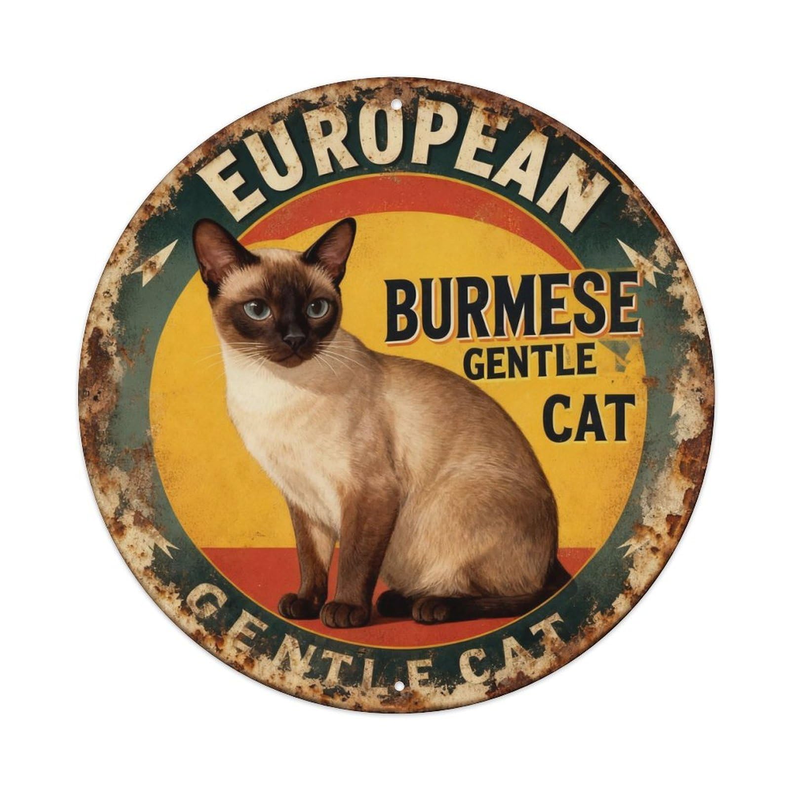 European Burmese Gentle Cat Metal Tin Sign Plaque