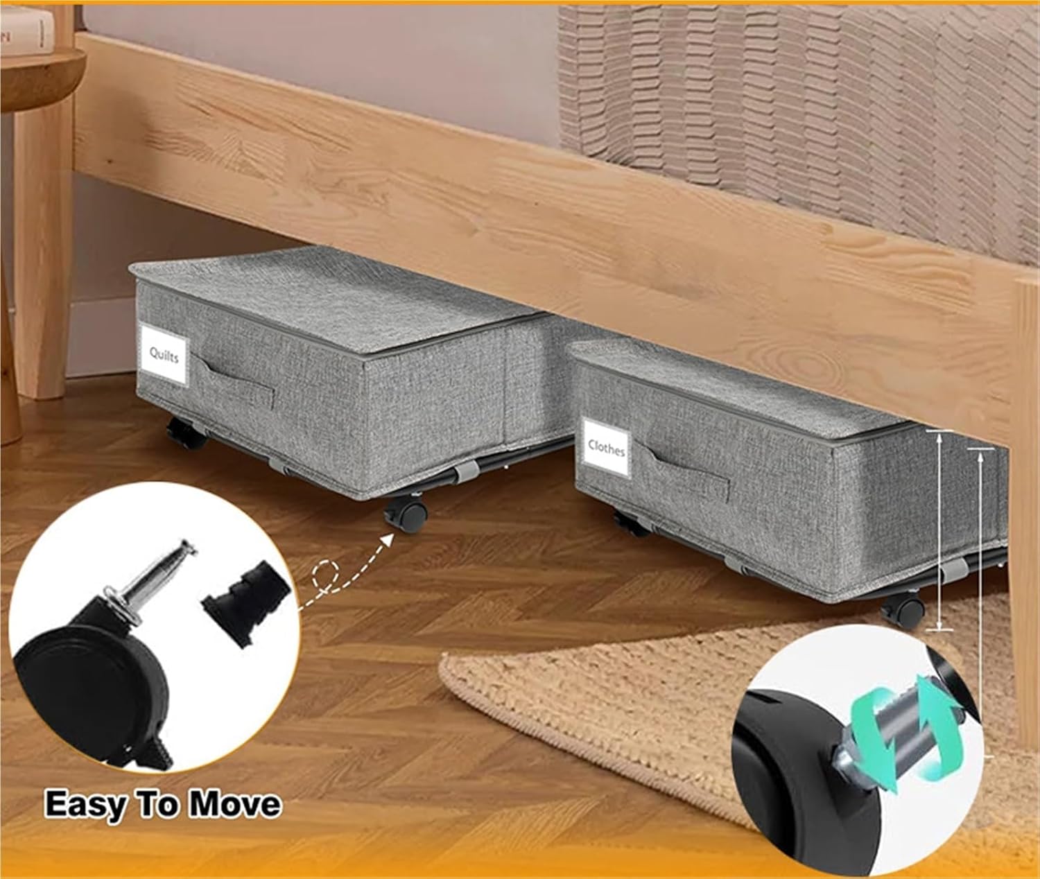 Storage Bins Under Bed Storage Box with Wheels and Zipper Cover for Storage of Bedding and Shoes Storage Container