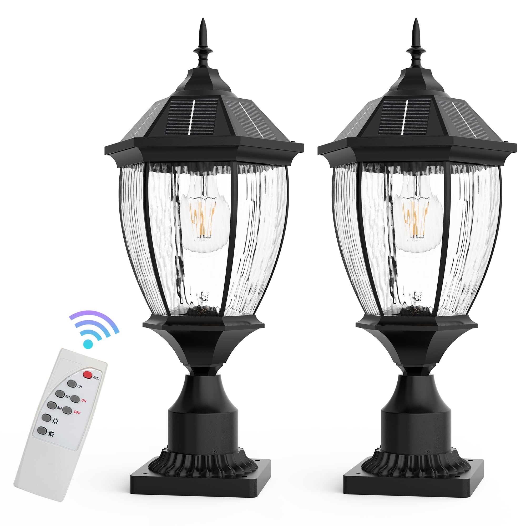 Solar Lamp Post Lights Outdoor Waterproof with Pier Mount Base, 20" H Large Aluminum Outside Solar Lights for Yard, Dusk to Dawn Outdoor Column Lights for Garden, Pathway, Patio(2 Pack)