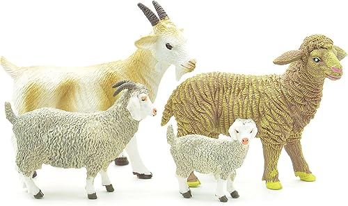 Miniatura 4 de COYKA Figuras de acción de ovejas y cabras - Juguetes familiares realistas de animales de granja - Amarillo y gris - 4 piezas - 4 pulgadas