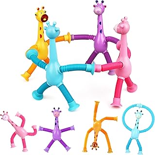 لعبة زرافة تلسكوبية بقاعدة شفط من 4 قطع، لعبة حسية للأطفال، ألعاب زرافة حسية، لعبة أنابيب شفط للأطفال والرضع