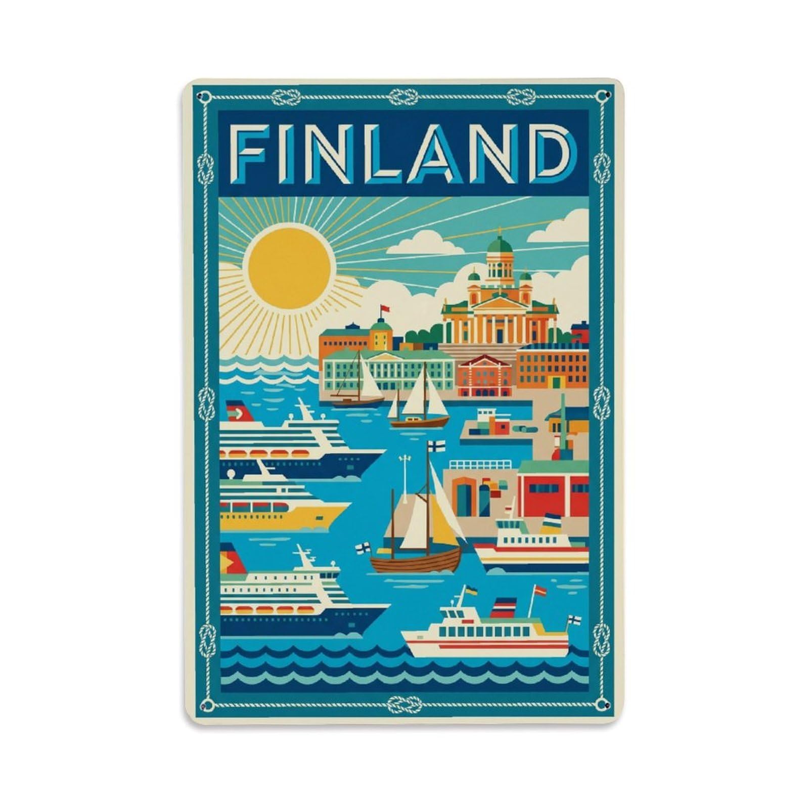 Olhnbad Style Helsinki Harbor Maritime Travel Baltic Coast Metal Tin Sign