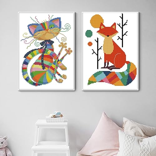 Miniatura 2 de Kits de estampado de punto de cruz para adultos, paquete de 2 kits de punto de cruz de animales, preimpresos, 11 quilates, para principiantes,
