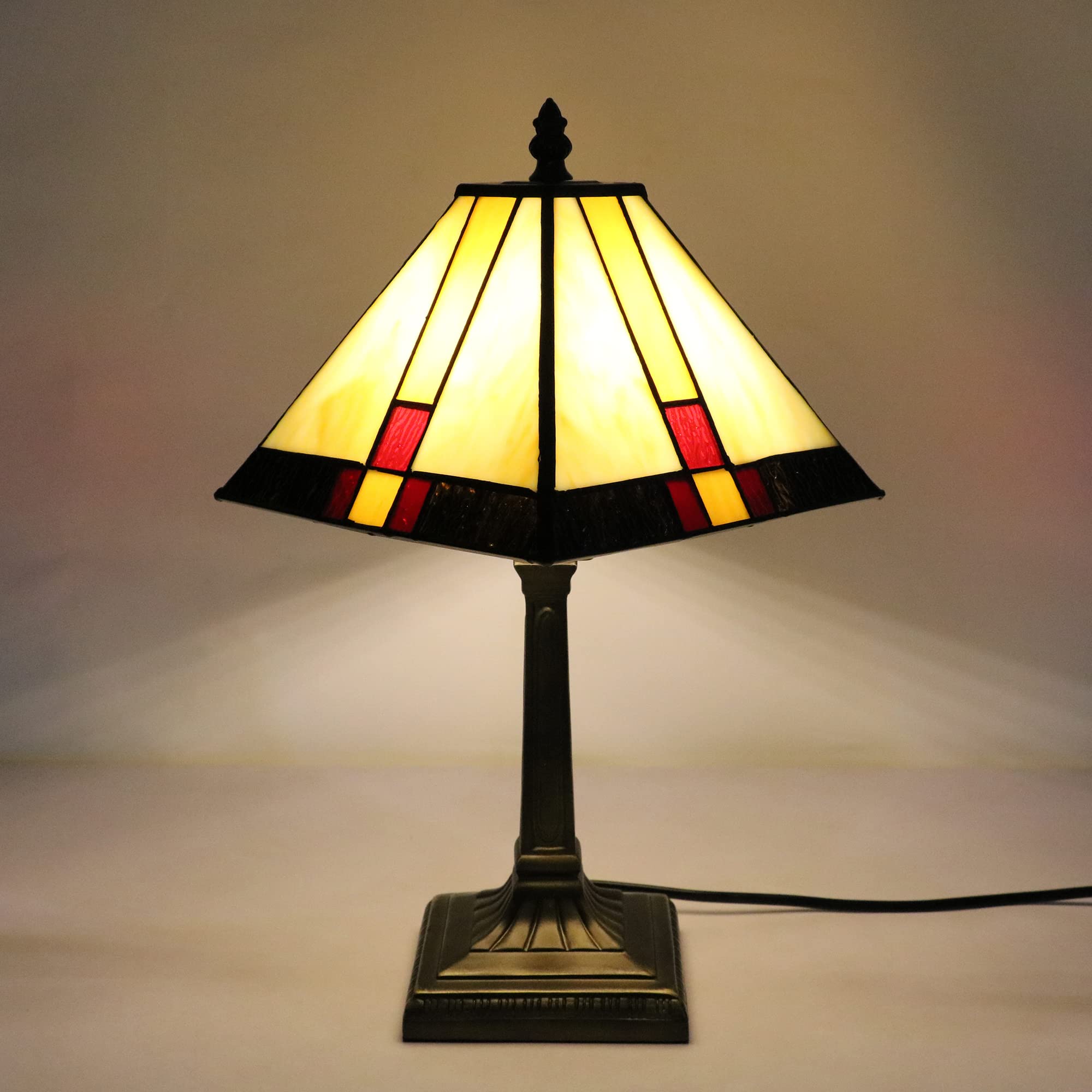 Tiffany Tischlampe Klein, 8 Zoll Quadrat Mehrfarbiges Glas Lampenschirm, E14 Vintage Tischlampe Schlafzimmer Wohnzimmer Kinderzimmer(Ohne Glühbirnen)
