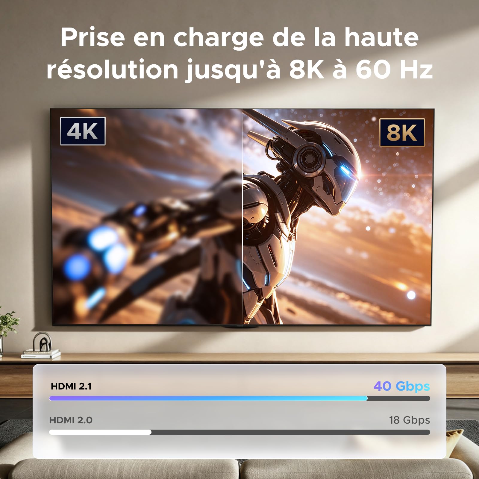 UGREEN Switch HDMI 2.1 3 Entrées 1 Sortie Commutateur 8K 60Hz 4K 240Hz