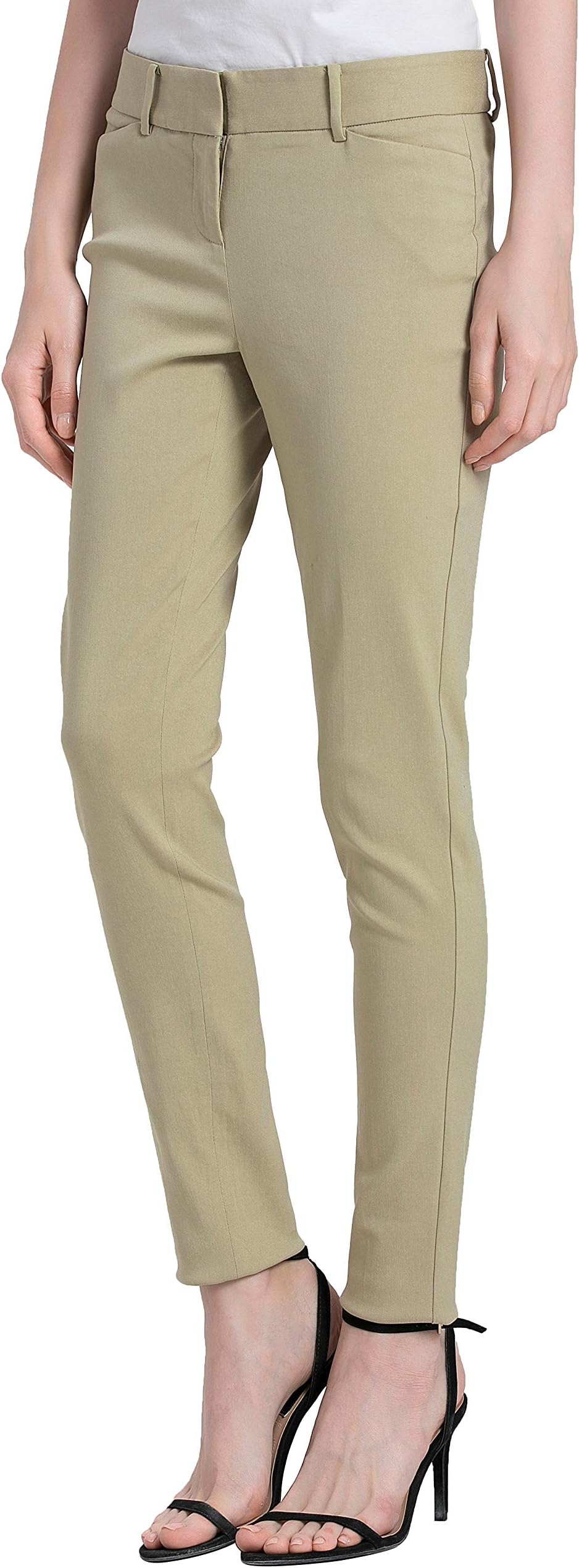 SATINATO Women's Straight Pants Stretch Slim Skinny Solid Trousers Casual Business Office (12 Regular, Khaki Beige)