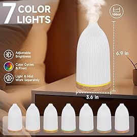 URPOWER Essential Oil Diffusers for Home with 7 LED Color Changing Lights, Timer & Auto-Off Ultrasonic Aromatherapy Diffuser Cool Mist Humidifer Scent Diffuser for Bedroom, Office, Yoga