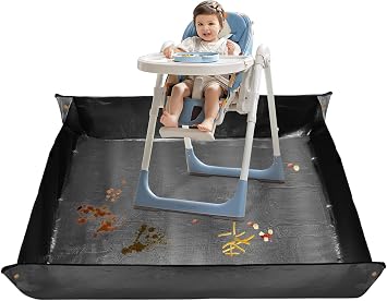 Splat Mat for Under High Chair, 59x59 Inches Large Size Mess Mat Floor Protector, Corner Snap Design, No Splash and Easy to Clean Versatile Feeding & Play Mat for Kids