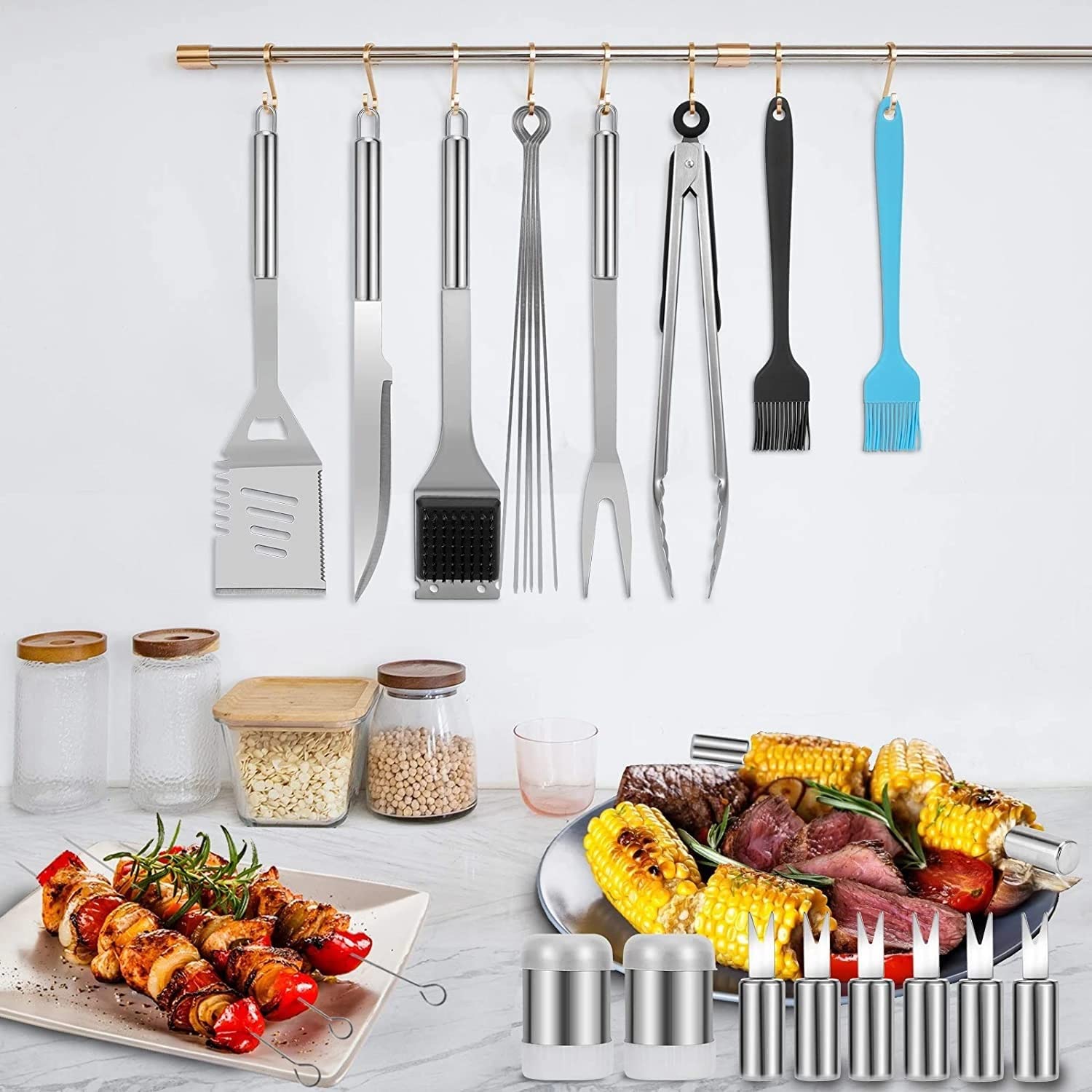 Stainless Steel BBQ Grill Tool Set Outdoor Camping Cooking Tool Set BBQ Grill Accessory Kit with Bag