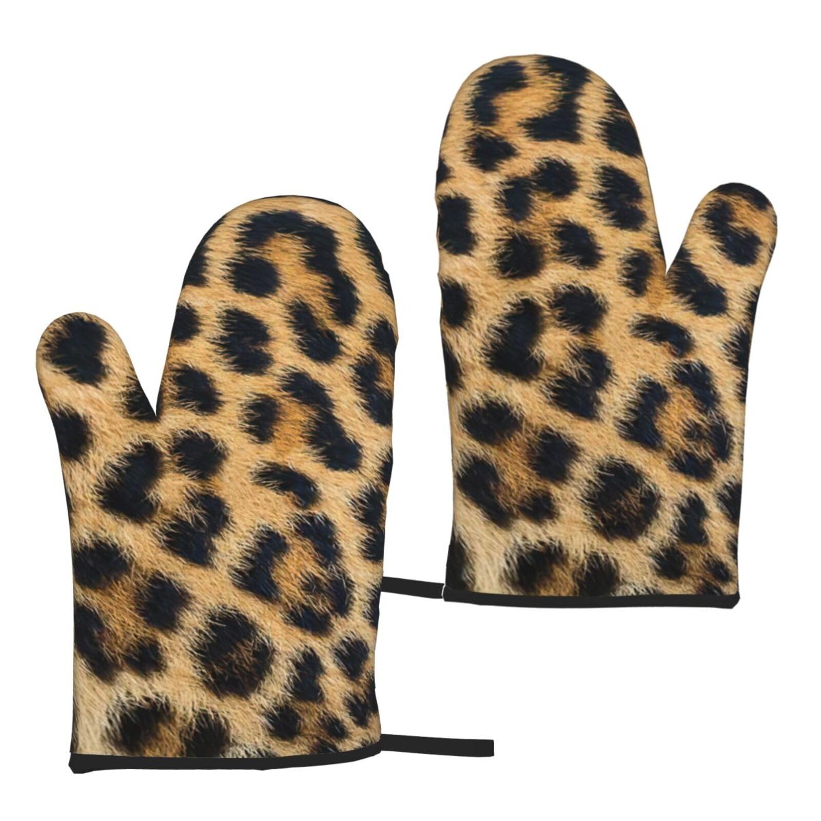 Nimongt Women's Black Rough Leopard Print Print Adults Universal Fit Heat Resistant Oven Gloves Reusable Cooking Outdoor Grilling