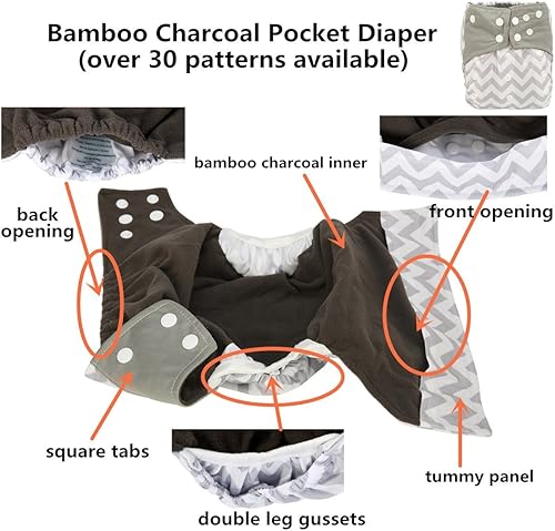 Miniatura 5 de Pañal de tela de bolsillo para bebé, refuerzos dobles, reutilizable, lavable, 8 lbs-36 lbs (animales del zoológico)