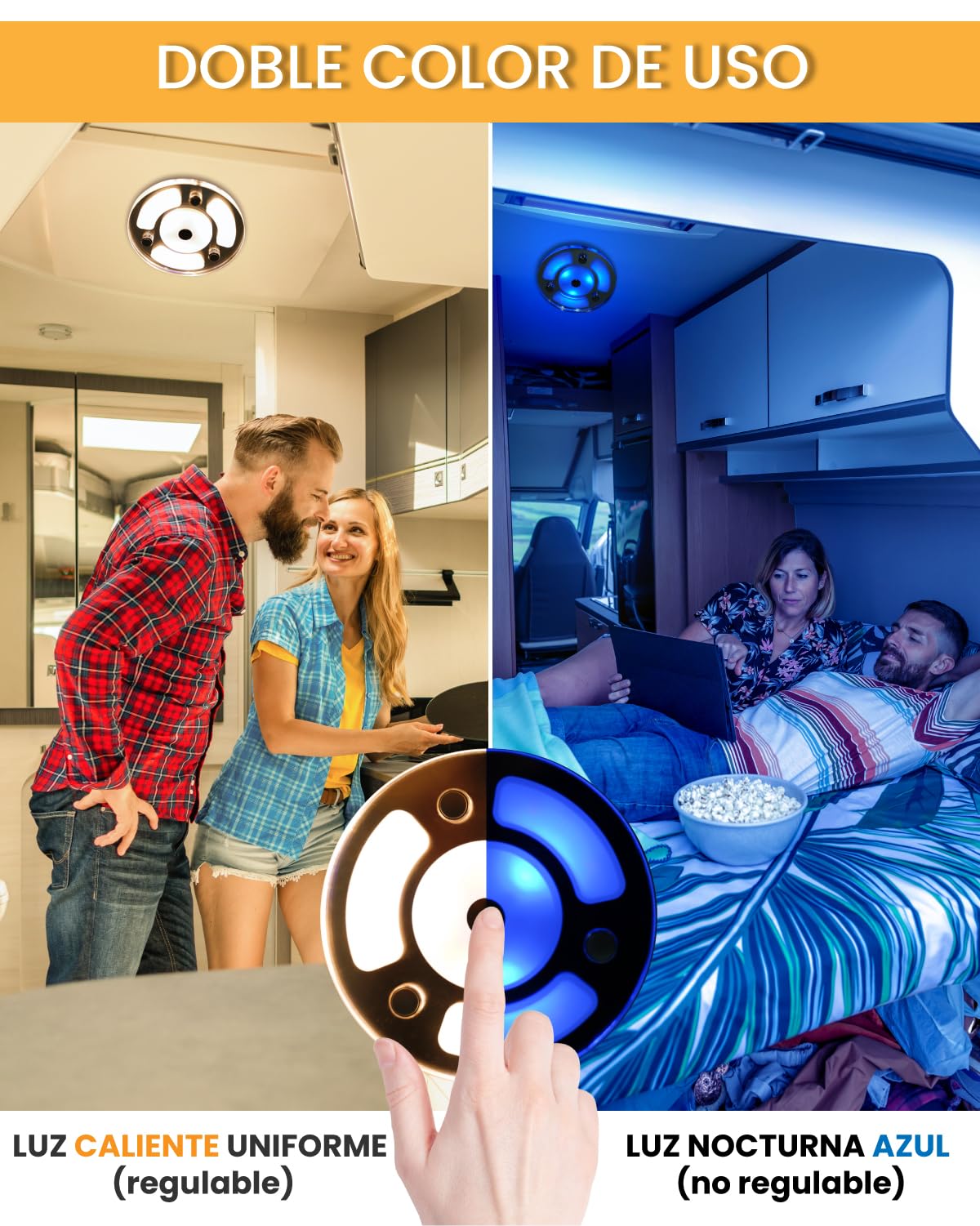 12V Luz de Techo LED Autocaravana Iluminación Interior, Luz LED 12V Regulable 3W Caravana Luces Interiores con Interruptor de Control Táctil, 3000K Campervan Luces para RV Autocaravana Caravana Barco