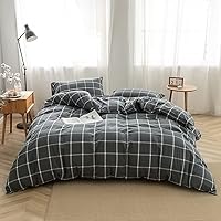 Vista 18 de FACE TWO FACE Juego de funda de edredón de 3 piezas, 100 % algodón lavado con textura parecida al lino transpirable duradero suave cómodo