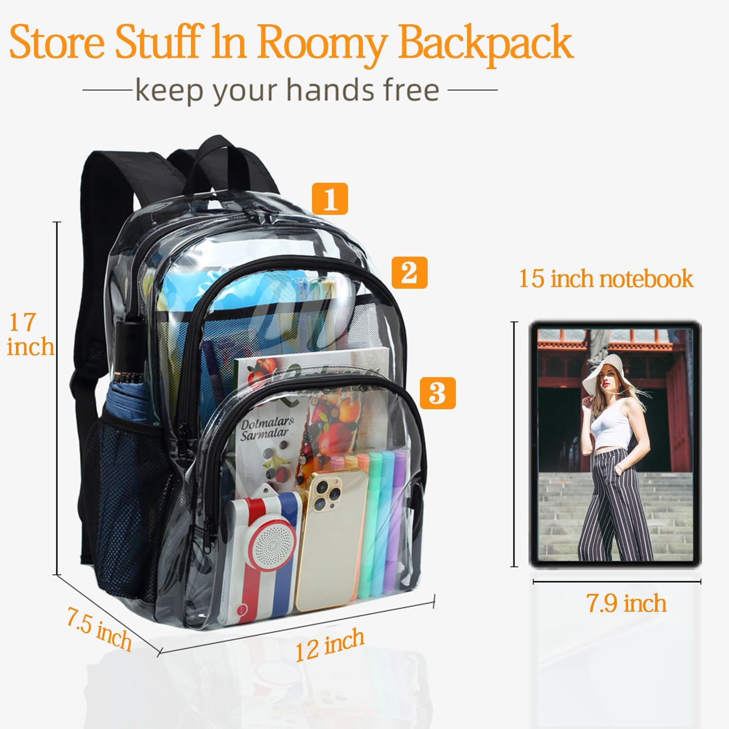 Clear Backpack, Clear Bag Stadium Large See Through Bookbag Heavy Duty PVC Transparent Backpacks for School - Image 2