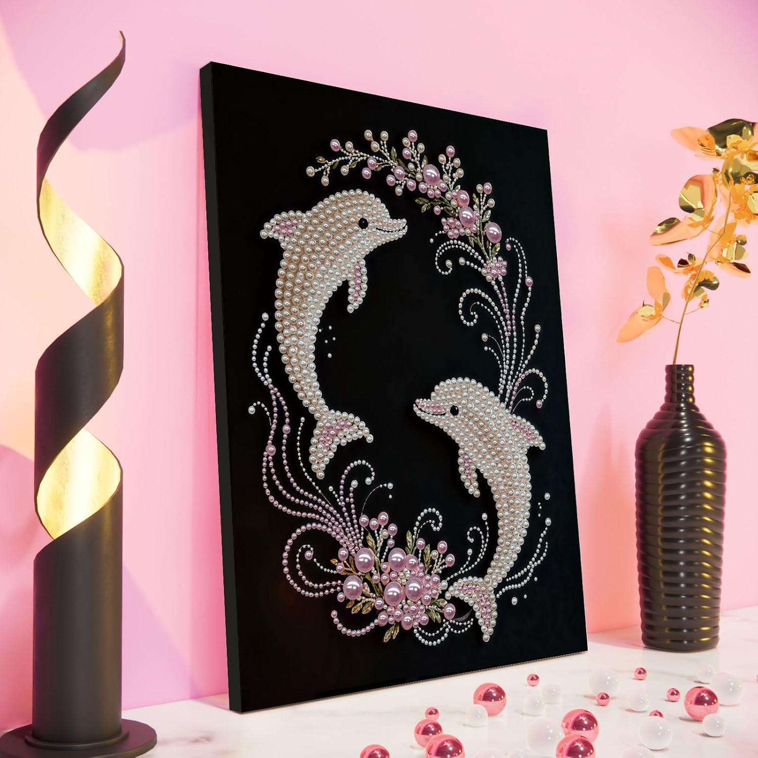 POETRYDRAW DIY Diamond Pearl Painting Kit for Adults Dolphin, Beginner Friendly Craft Kits with Frame 30x40cm, Home Decor Housewarming Gift, Diamond Dots Beads Canvas Art for Wall Decor