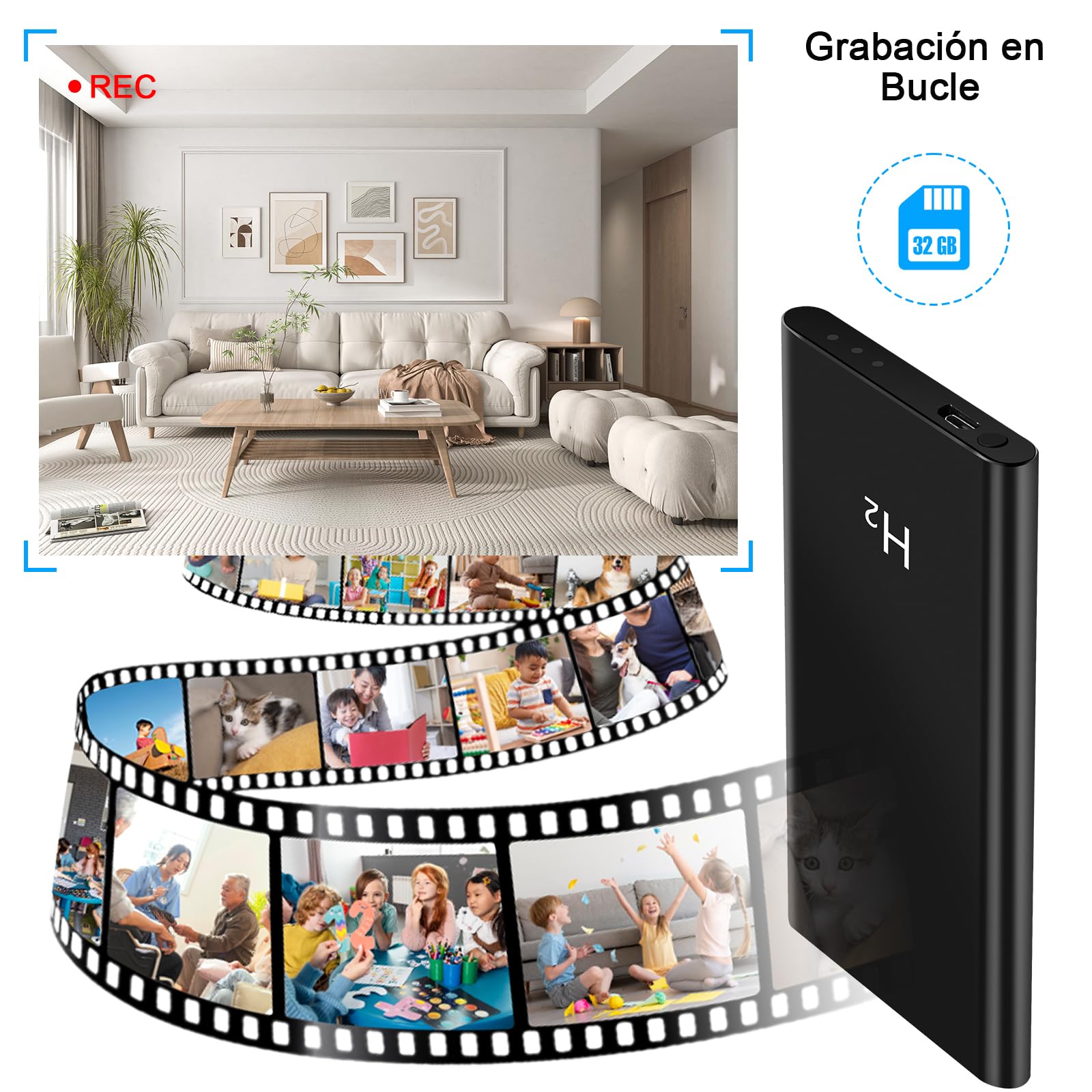 Cámara Oculta, Cámara Espía 2 en 1 con Batería Externa de 5000 mAh, Mini Cámara Espía Oculta con Resolución HD 1080P, Visión Nocturna y Grabación en Bucle