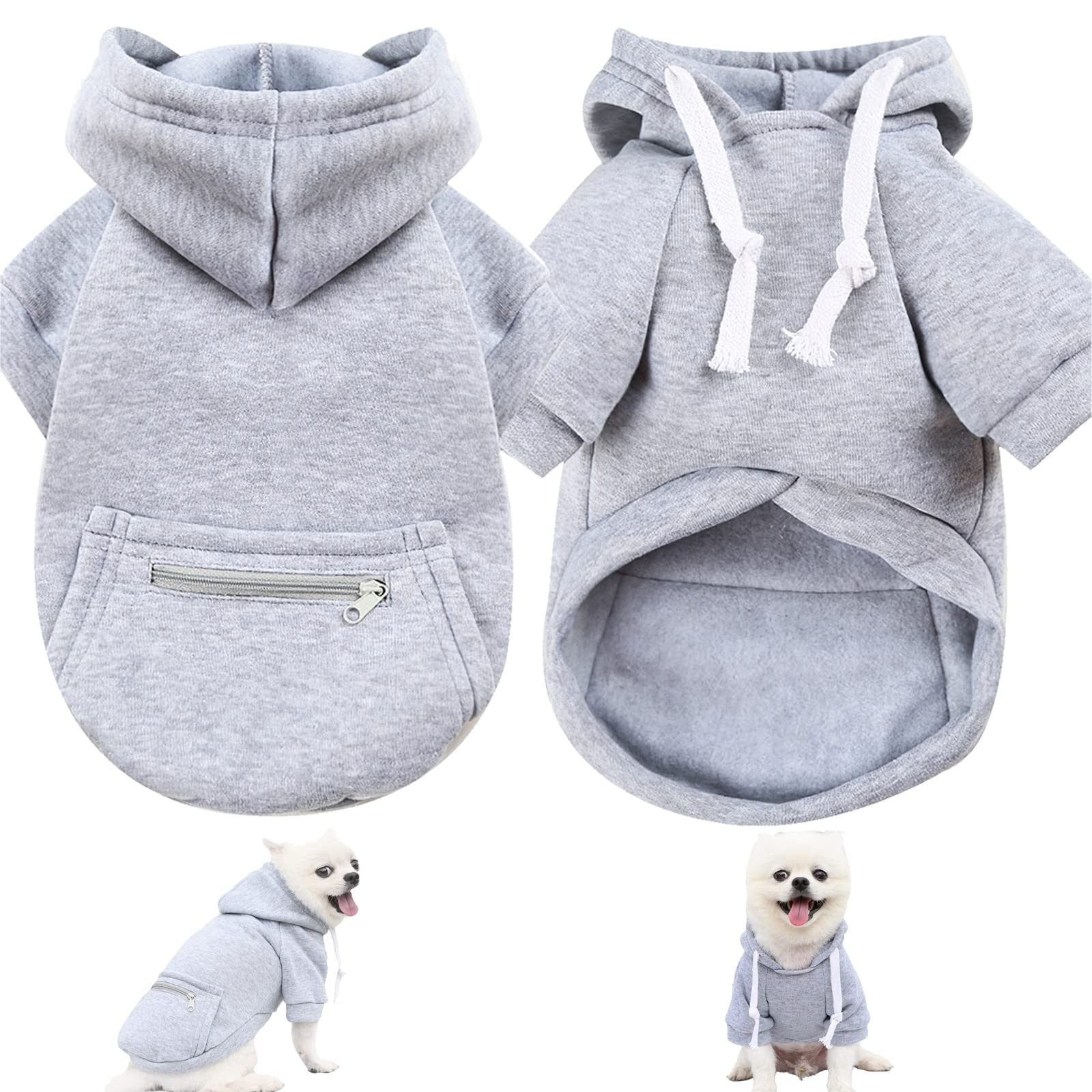 Dog Hoodie Pet Clothes for Dog Cat Dog Sweaters Small Breed Fashion Puppy with Fruit Snack Zipper Pocket Dog Cat Drawstring Sweatshirt (Grey, S)
