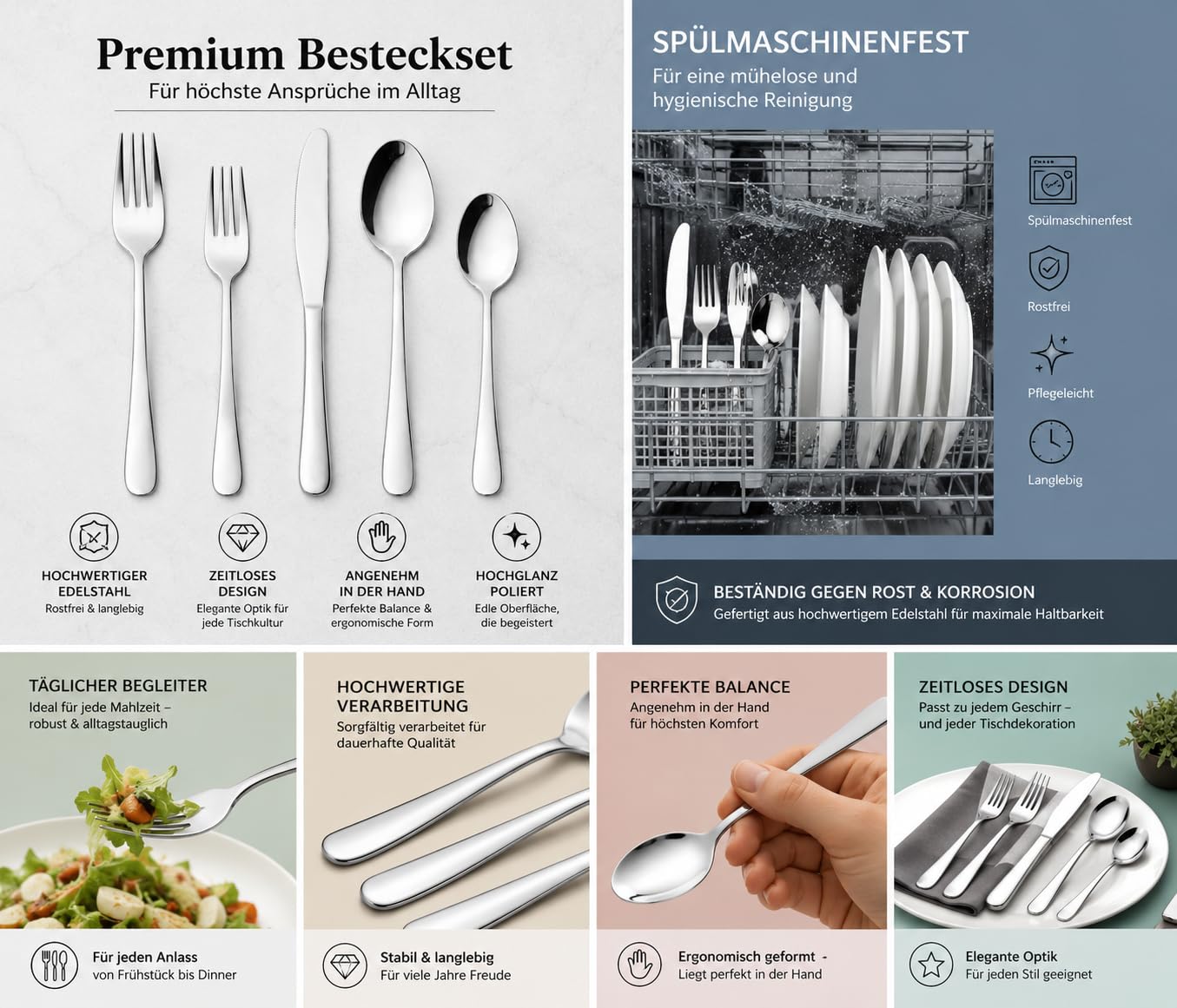 DINOX A-088 Besteckset 60-teilig für 12 Personen aus Edelstahl