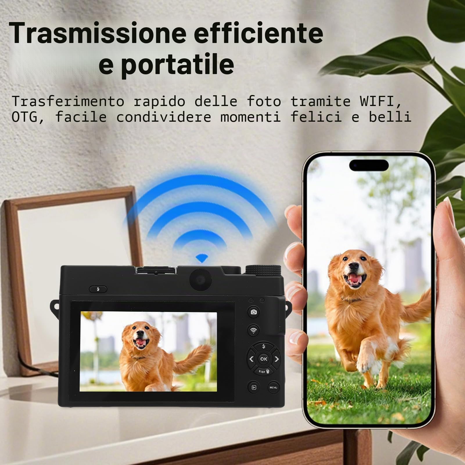 Fotocamera Digitale 4K, Videocamera per con Zoom Digitale 18X UHD da 75 MP, Fotocamera Anteriore e Posteriore, Schermo LCD da 3 Pollici, Fotocamera Punta e Scatta Wi-Fi con Flash (BLACK)