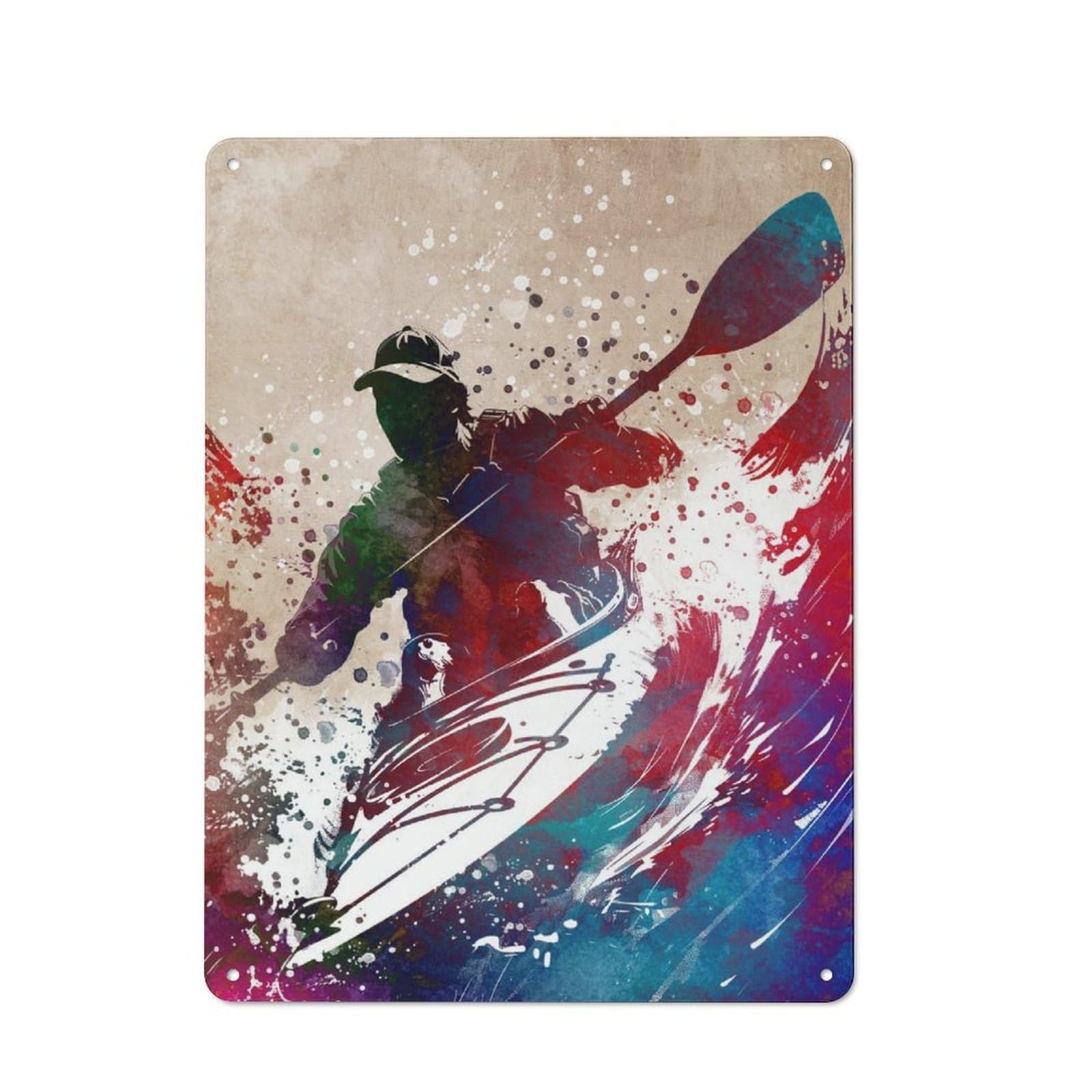 Junmoney Kayaking Watercolor Art Tin Sign 40X30cm For Living Room Wall, Rustic Wall Decor, For Living Room Decor Lovers