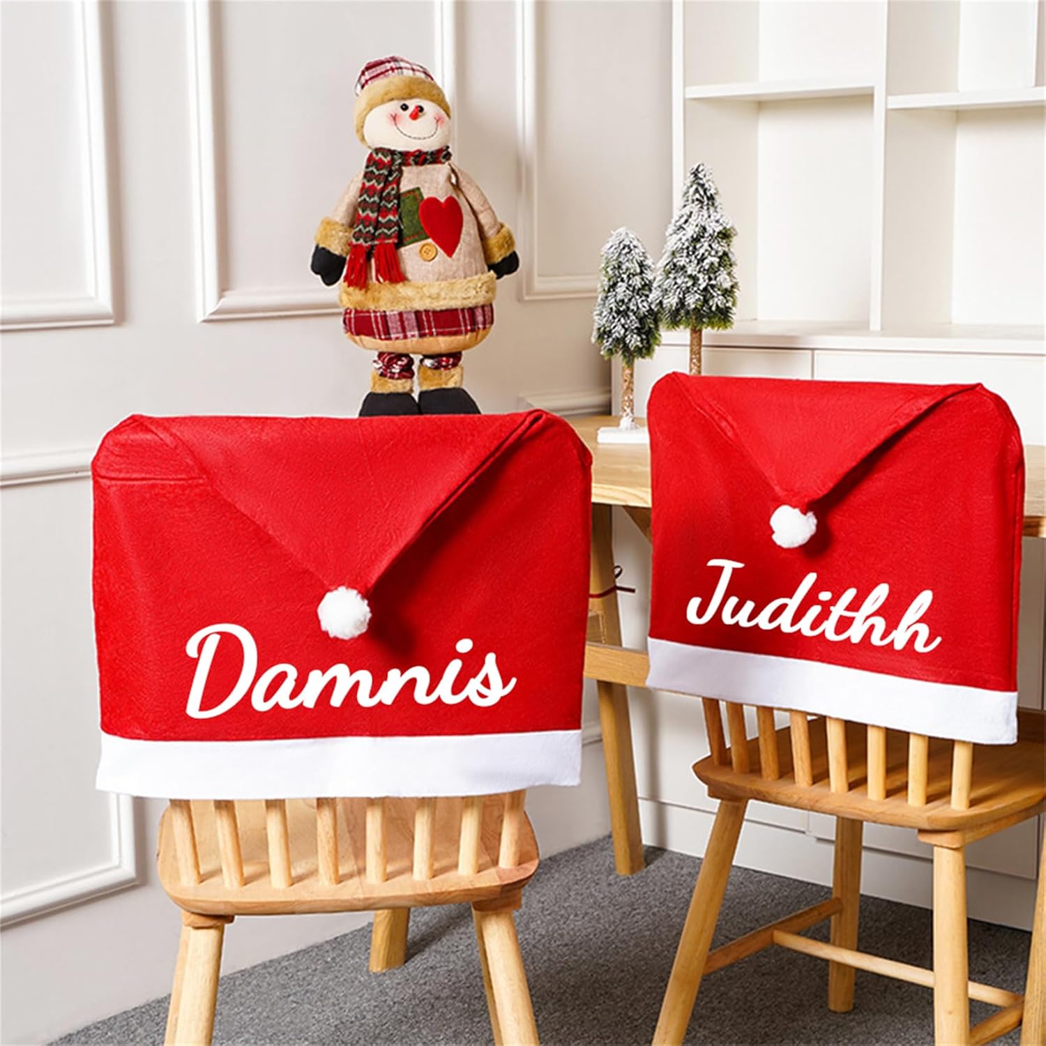 Personalized Name Christmas Chair Covers Set of 2/4/6 Red Santa Hat Dining Chair Covers Kitchen Chair Cover Xmas Decorations Holiday Dinning Room Kitchen (Christmas Chair Covers - 1)