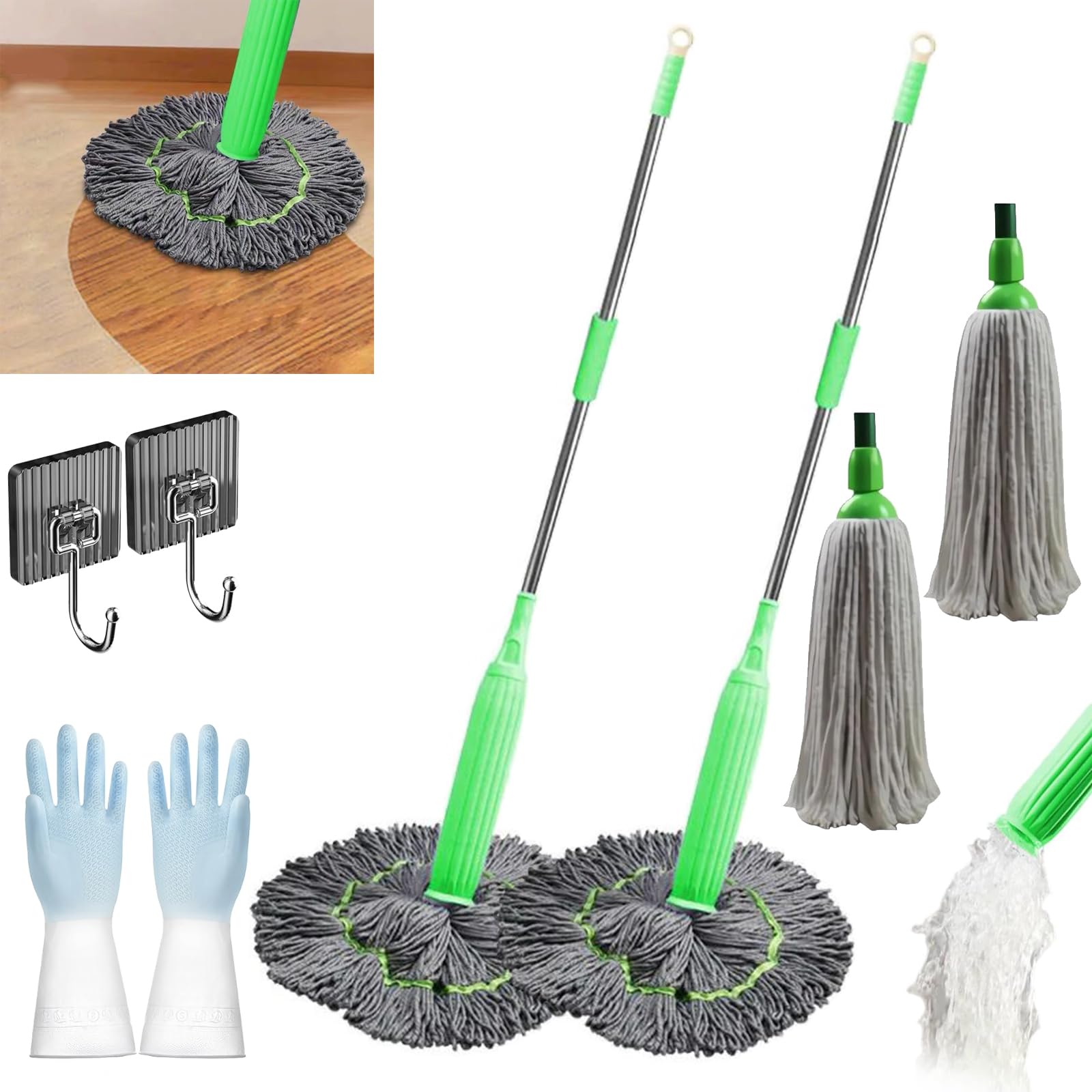 Mopa giratoria de microfibra 2 en 1 con 2 almohadillas reemplazables, limpiador de suelos giratorio de 360°, mopa de secado rápido para madera dura y uso comercial, ideal para limpieza del hogar (2