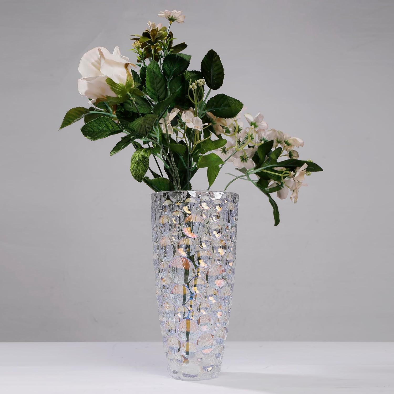 White dot Crystal Glass vase 9.8 inch,Large Flower Vase,Modern Vase for Living Room, Bedroom, Kitchen, Dining Table, Mantle, Wedding. (White) - Image 3