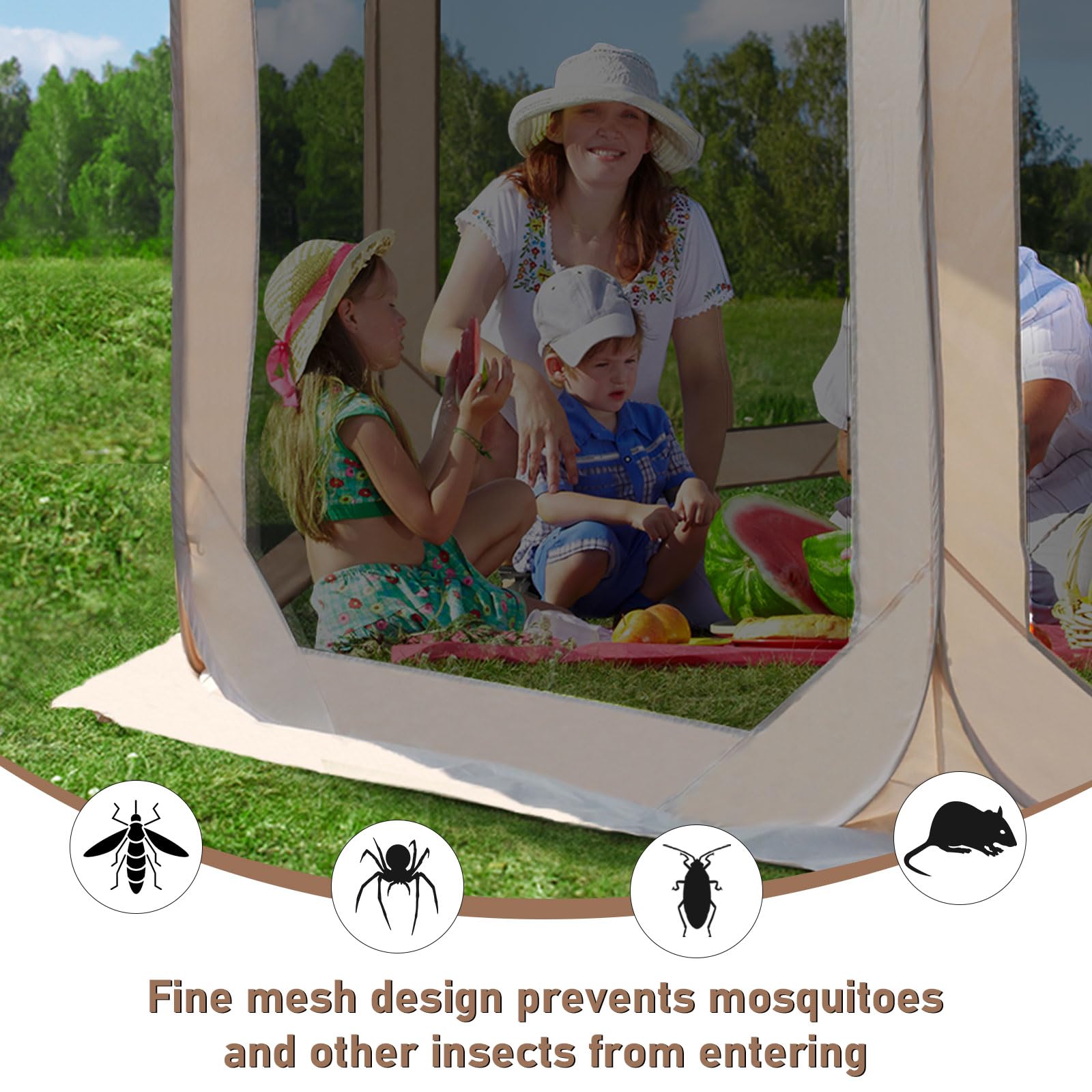 Pop-Up Screen House Tent, 10x10 Feet Outdoor Gazebo with Carry Bag, Stakes, Wind Ropes, Sand Bags, Portable Mosquito Net Canopy with UV Protection & Ventilation for Camping, Patio, Backyard, Garden