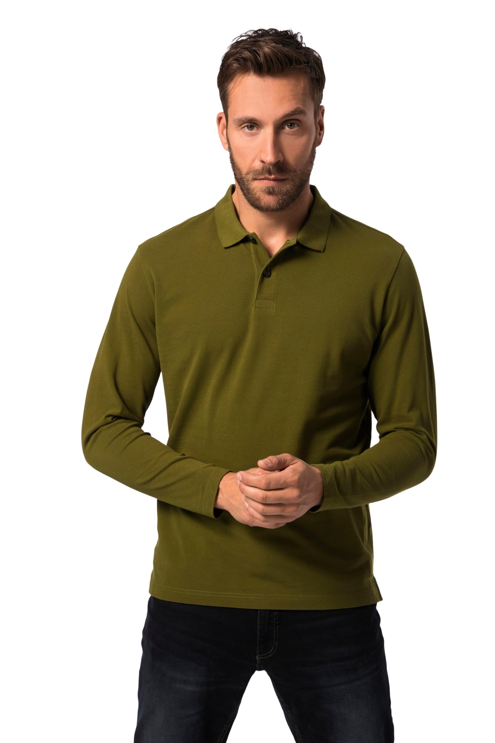 JP 1880 799230 Men's Large Sizes Plus Sizes Menswear L-8XL Basic Long Sleeve Piqué up to 8 XL, Moss Green, 4XL