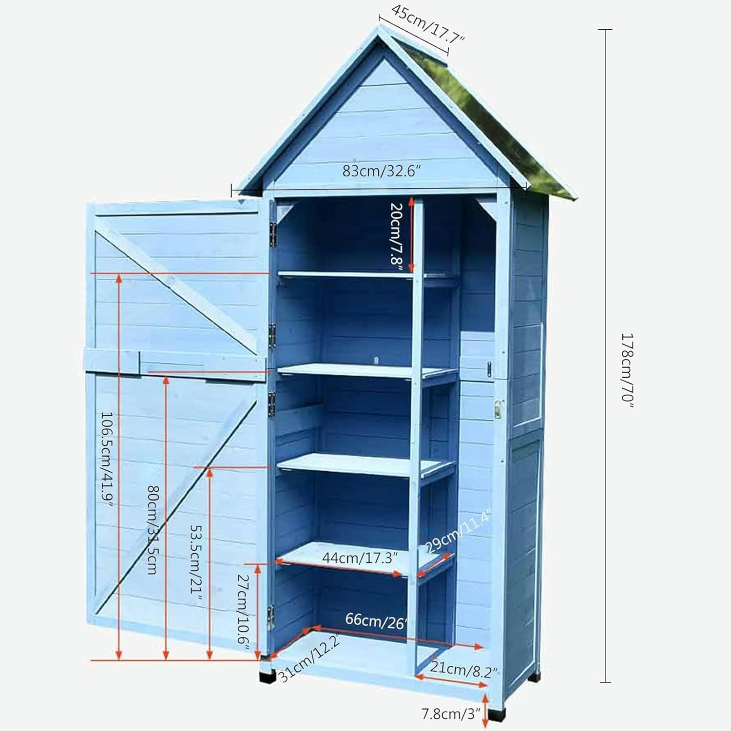 Wooden Outdoor Garden Storage Shed with Waterproof Roof, Backyard Tool Storage Cabinet with Metal Lock, Extra Tall Garden House for Patio Furniture (Size : B) (B)