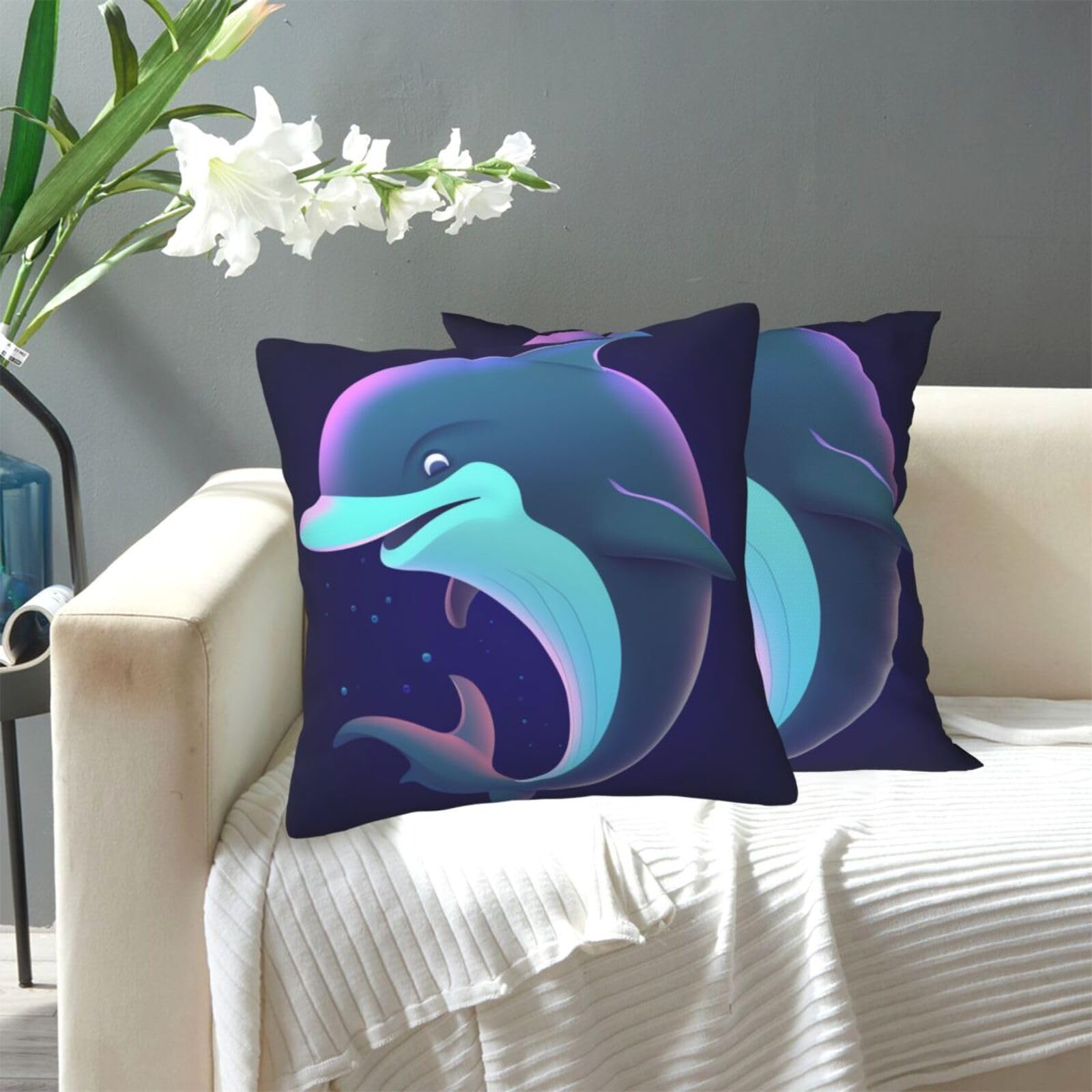 FekiLoot Decorative Throw Pillow Covers Modern Farmhouse Pillowcase Double Sided Cozy Cushion Cover for Sofa Couch Bed 18"X18" Dolphin (1) (1)_看图王