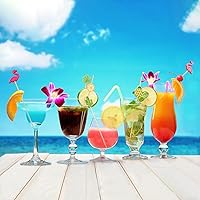 Vista 5 de 150 piezas de palillos de aperitivos hawaianos tropicales de cóctel, decoraciones de fiesta para bebidas, brochetas de embutidos de bambú, flamenco