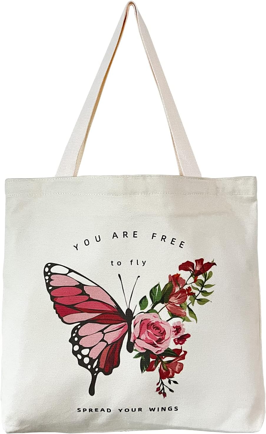 Keanoo Canvas Tote Bag Aesthetic, Cute Tote Bags with Metal Zipper Big Canvas Tote Bags for Women Shopping Library