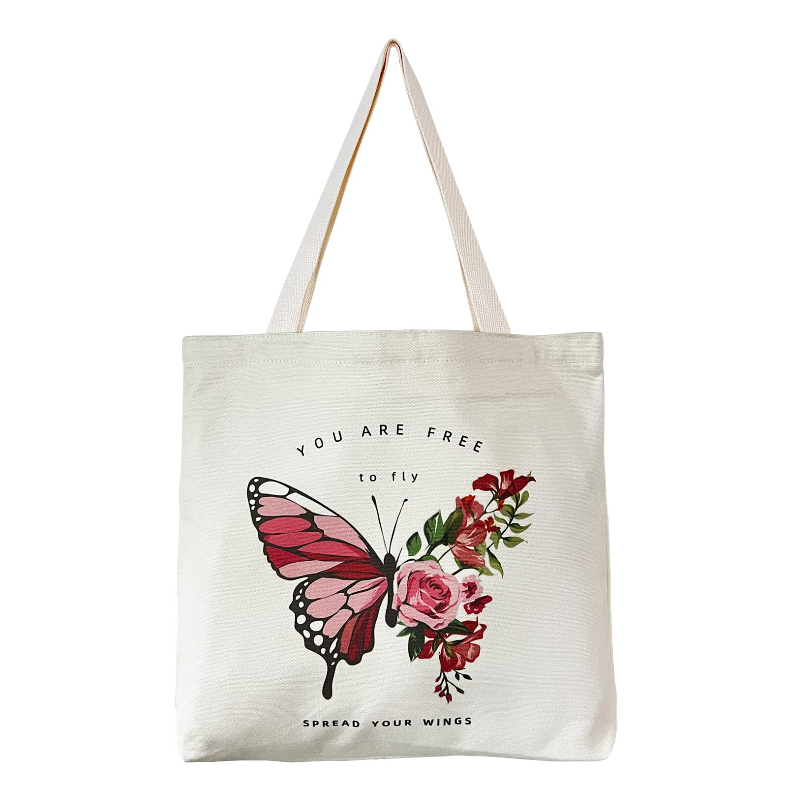 Keanoo Canvas Tote Bag Aesthetic, Cute Tote Bags with Metal Zipper Big Canvas Tote Bags for Women Shopping Library