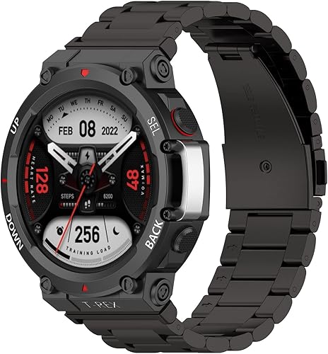 FitTurn Correas compatibles con AMAZFIT T-Rex 2 de metal de acero inoxidable para reloj, correa de repuesto clásica y duradera de eslabones sólidos,