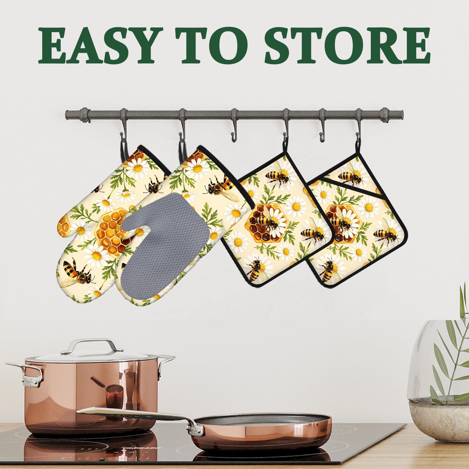 Juego de 4 manoplas de silicona para horno y soportes para ollas, guantes de horno, almohadilla caliente para cocina, hornear, cocinar, asar a la parrilla