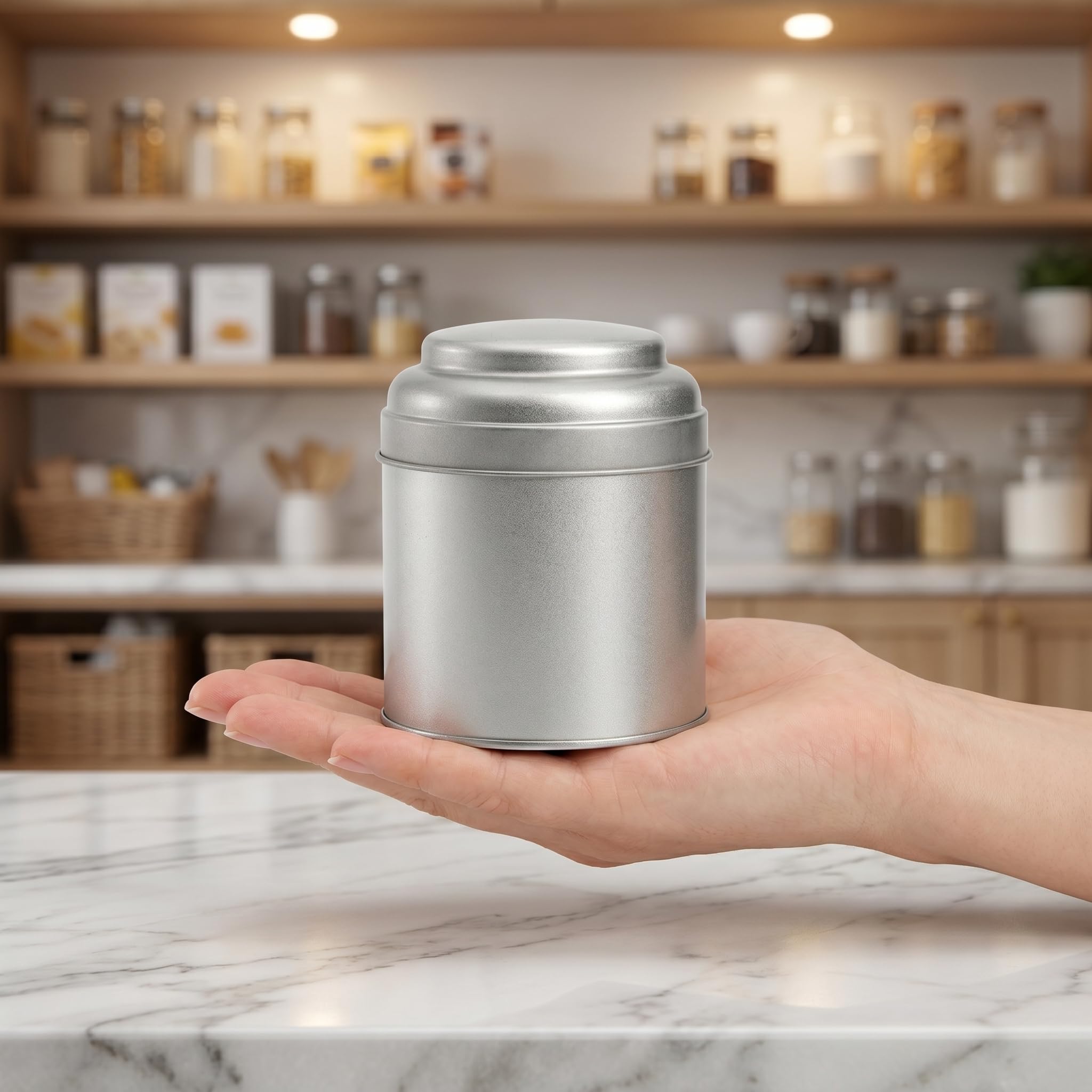 Lawei 9 Stück Teedosen mit luftdichtem Doppeldeckel, 50g Runde Blechdosenbox, kleine Küchenbehälter für die Aufbewahrung von Tee, losen Blättern, Kaffee, Zucker, Kräuter und Gewürzen, Silber