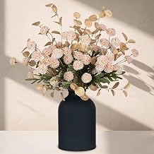 Fake Flowers for Vase-10 Pcs Silk Mini Chrysanthemum Artificial Flowers with 2 Pcs Eucalyptus Stems, Bulk Faux Flowers for Spring Table Centerpieces Decor Floral Arrangements Beige