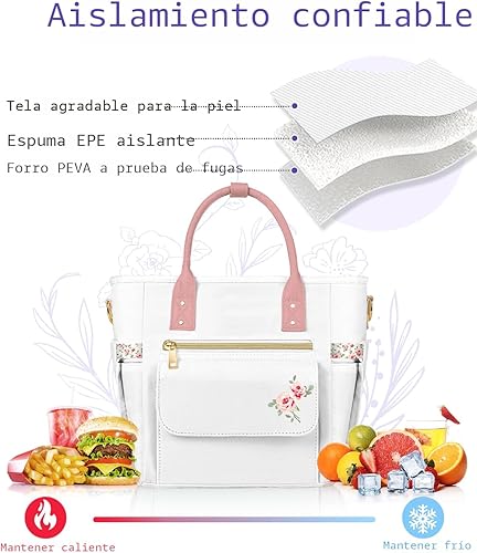 Miniatura 3 de GLORIEROO Lonchera de lujo para mujer, lonchera aislada a prueba de fugas para mujer, bolsa de almuerzo multibolsillo a prueba de humedad con correa