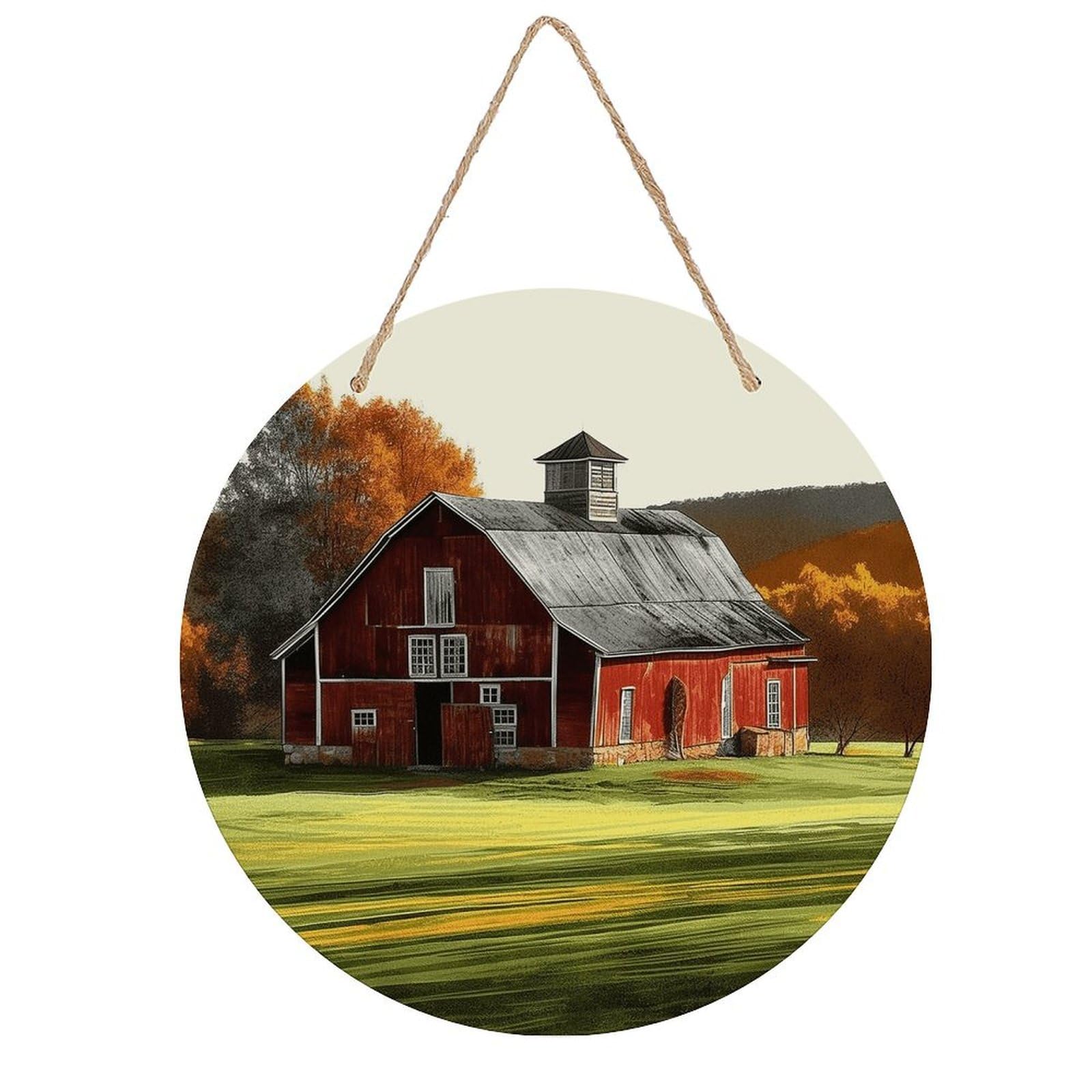 VstaDank Barn Wooden Wall Art Decor Round Wood Plaque Wooden Door Hanger Sign with Hole And Hanger Rope Trend Wood Decorative Paintings for Home Outdoor Indoor 7.87 Inch